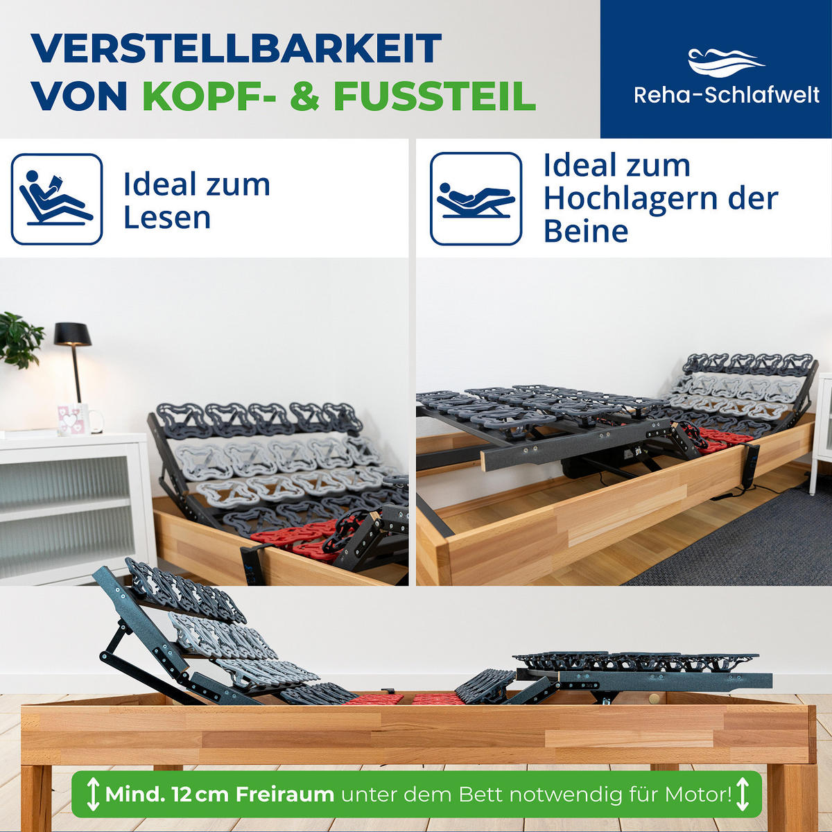 TELLERLATTENROST AEROBALANCE KF 80x200 cm, mit Motor, Kopf-Fußteil verstellbar, fertig montiert - Grau, Holz (80/200cm) - Reha-Schlafwelt