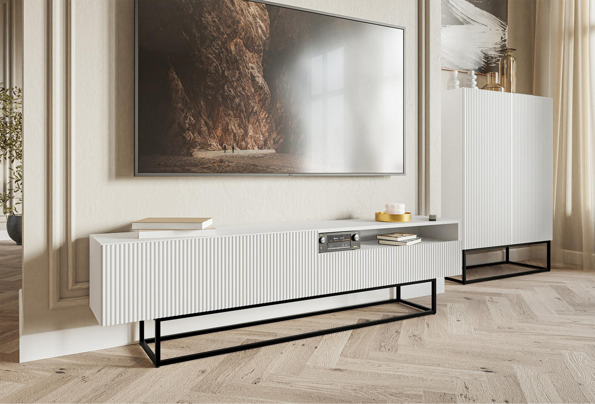 TV-SCHRANK Veldio Weiß Schwarz mit offenem Fach 175 cm - Schwarz/Weiß, Holzwerkstoff/Metall (175/46.5/31.6cm) - Selsey