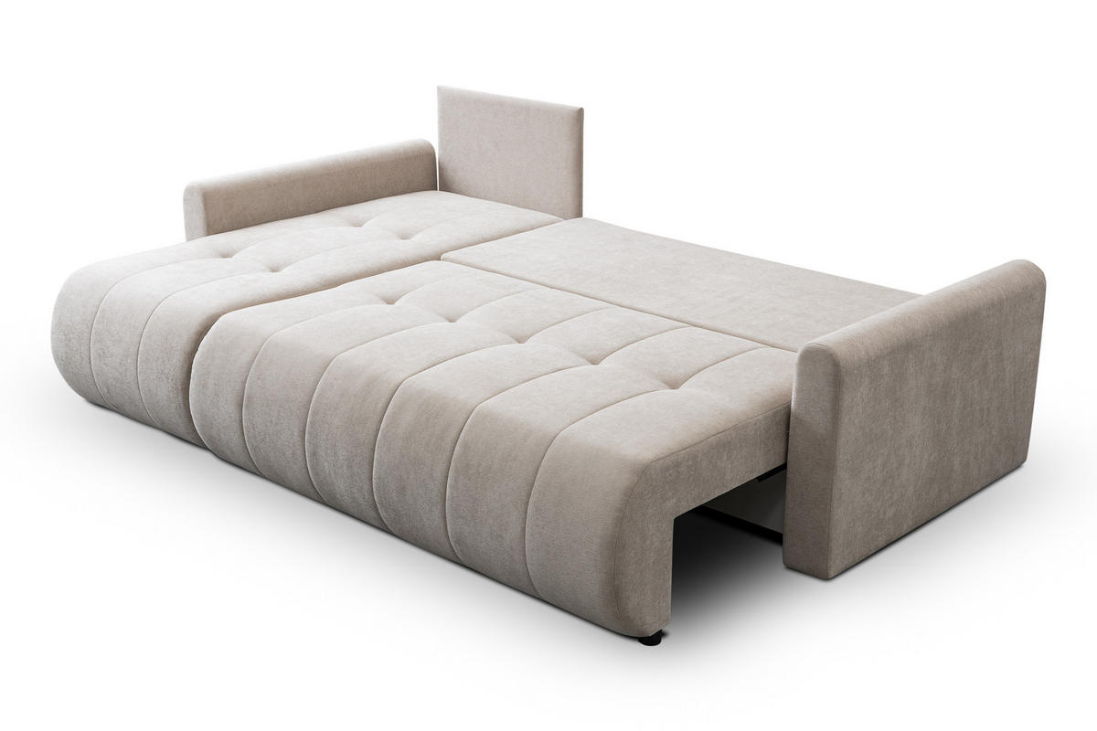 ECKSOFA Primo mit Schlaffunktion und Bettkasten in Cordstoff - Creme/Schwarz, Holz/Holzwerkstoff (230/149cm) - Ravio