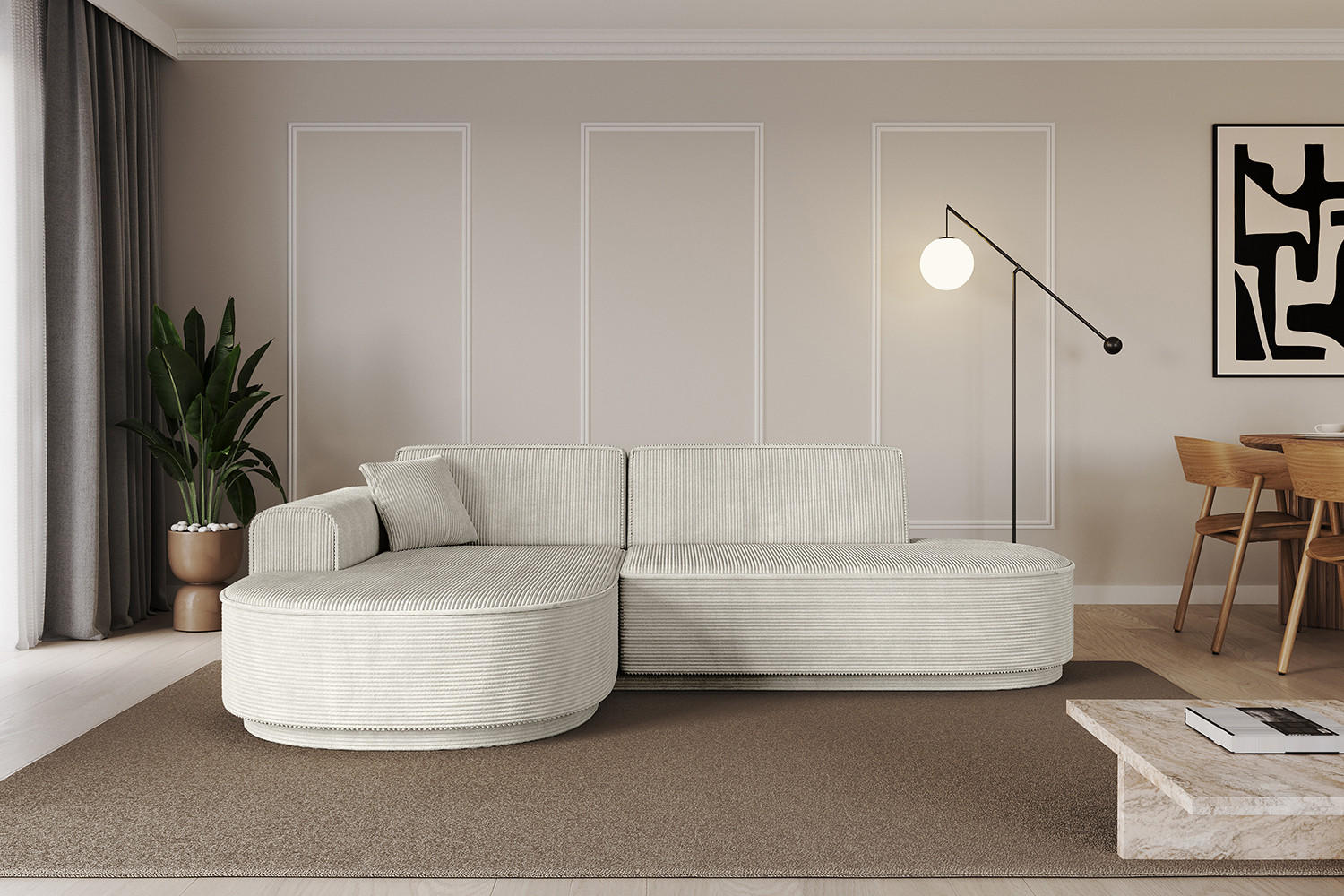 ECKSOFA Ottomane Links MARI-L1-v3 - 243x171x83 cm Hellgrau Cord - Hellgrau/Schwarz, Holzwerkstoff/Kunststoff (243/171cm) - ALTDECOR