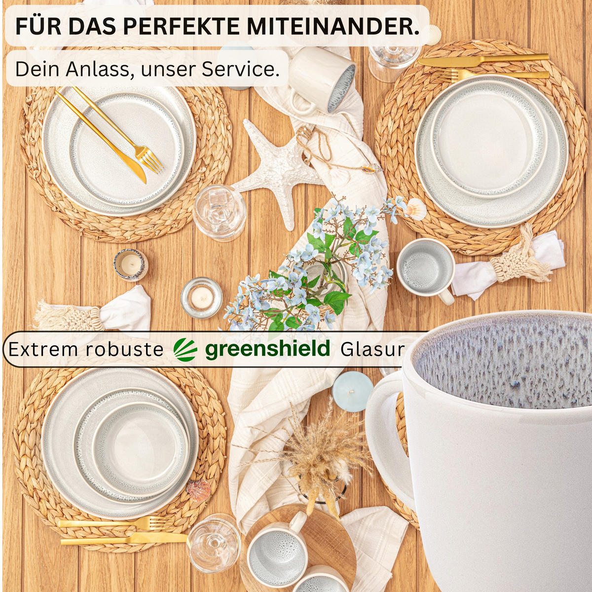 KAFFEEBECHER SET KRETA - 6 teilig aus Steingut - Creme, Stein (0.35L) - Sänger