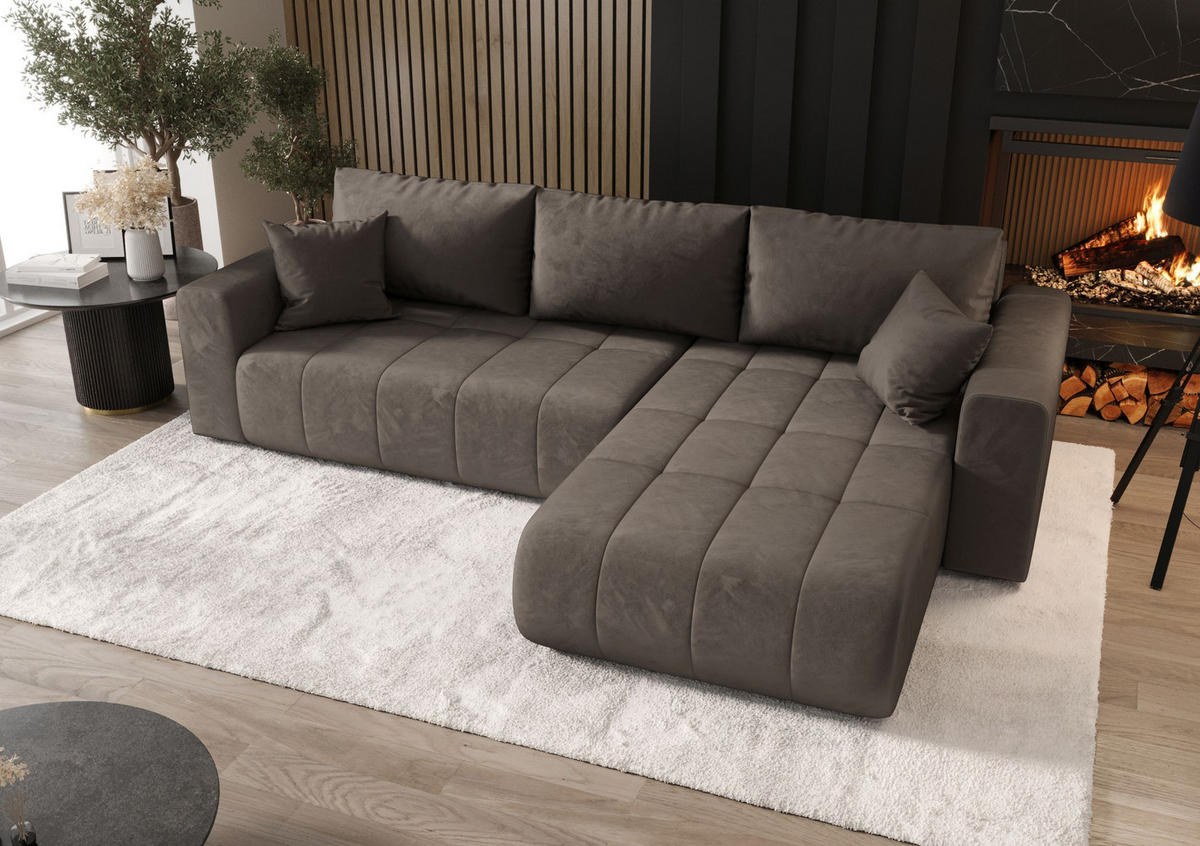 ECKSOFA mit Schlaffunktion MILO R Monolith 15 Rechts - Braun, Textil (280/175cm) - Bedante