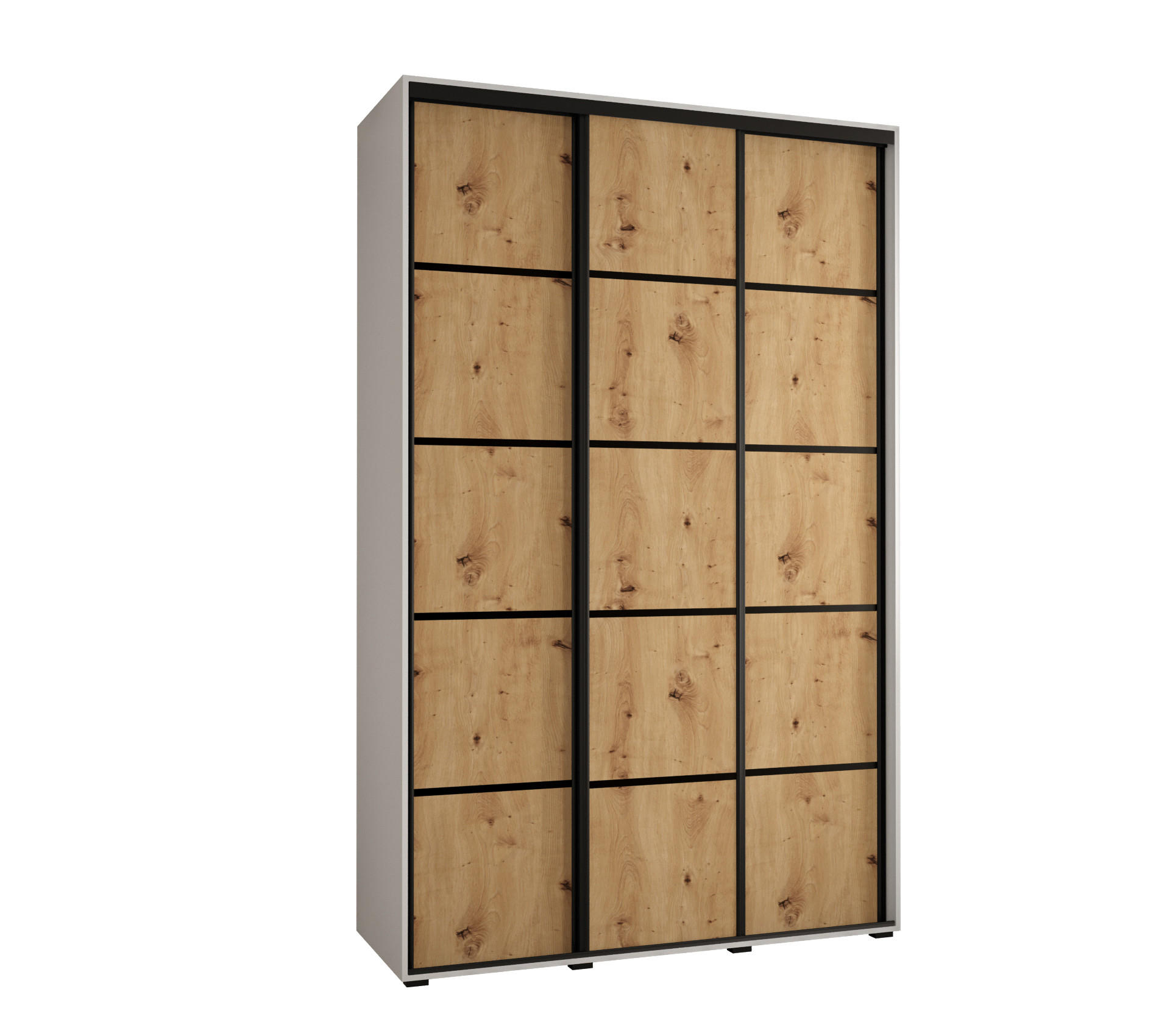 Abiks Möbel Schwebetürenschrank Weiß, Eiche Artisan, Schwarz 150x235x60 cm