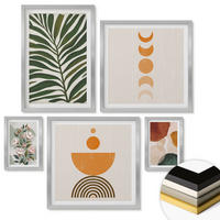 WANDBILDER 5er Set - 50x50 cm & 20x30 cm & 40x60 cm Silberner Rahmen - Abstrakte Blattformen - Silberfarben, Kunststoff (40/60cm) - ArtPrintCave