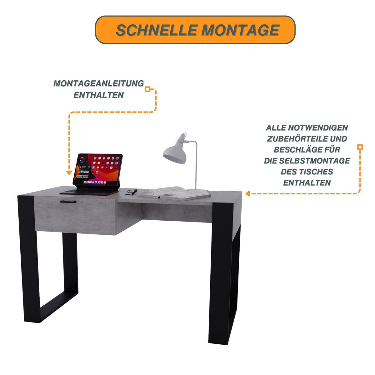 SCHREIBTISCH Grau 120/73/53,6 cm - Schwarz/Grau, Holzwerkstoff (53.6/120/73cm) - CraftPAK