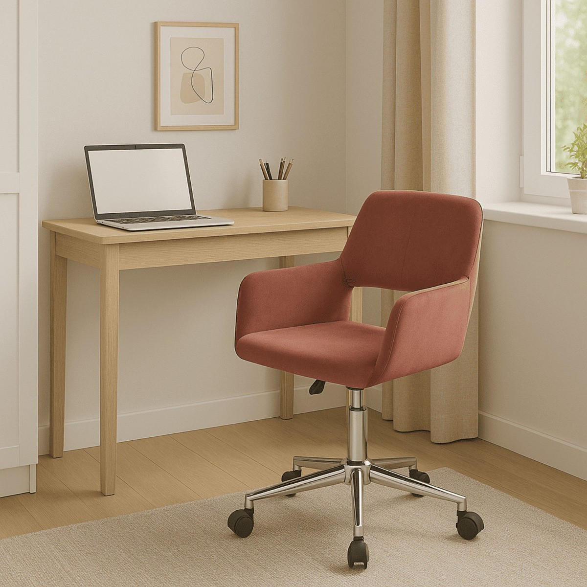 VERSTELLBARER Bürostuhl aus Velour - Ross - Pink, Metall (55/85/56cm) - Calicosy