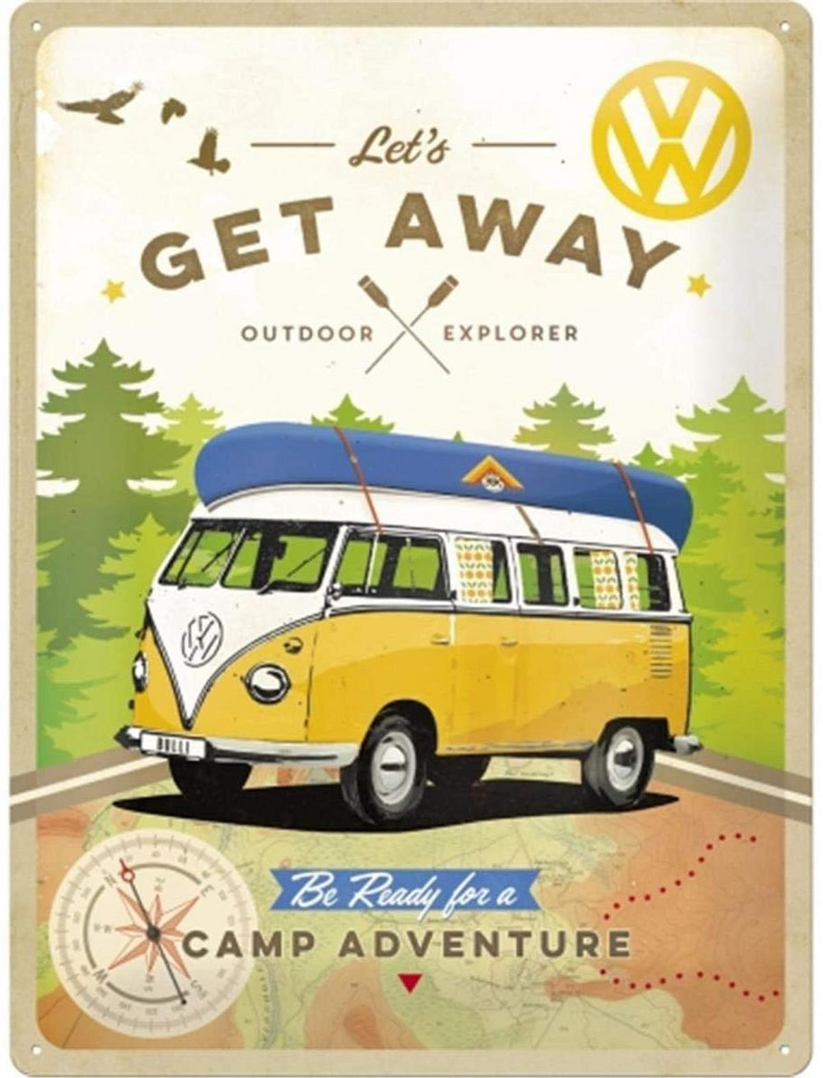 BLECHSCHILD 30/40 cm Volkswagen VW Bulli Let's Get Away! - Multicolor, Metall (30/40/0.2cm) - Nostalgic-Art