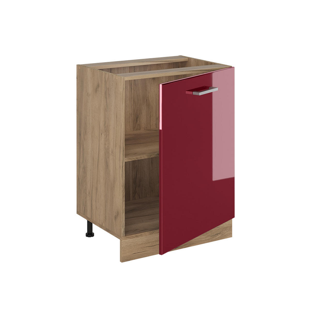 KÜCHENUNTERSCHRANK R-Line, Rot Hochglanz/Goldkraft Eiche, 60 cm mit 1 Tür Arbeitsplatte Anthrazit - Eichefarben/Rot, Holzwerkstoff (60/81.6/60cm) - Vicco