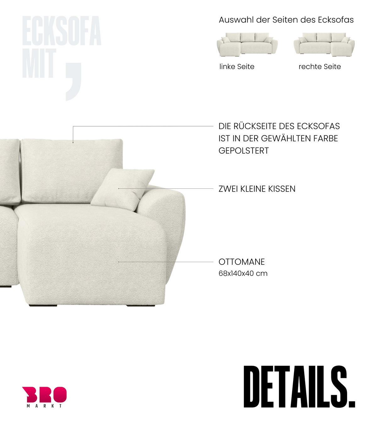 ECKSOFA Rotterdam mit Schlaffunktion Beige Bouclé - Beige, Textil (238/141cm) - Bromarkt