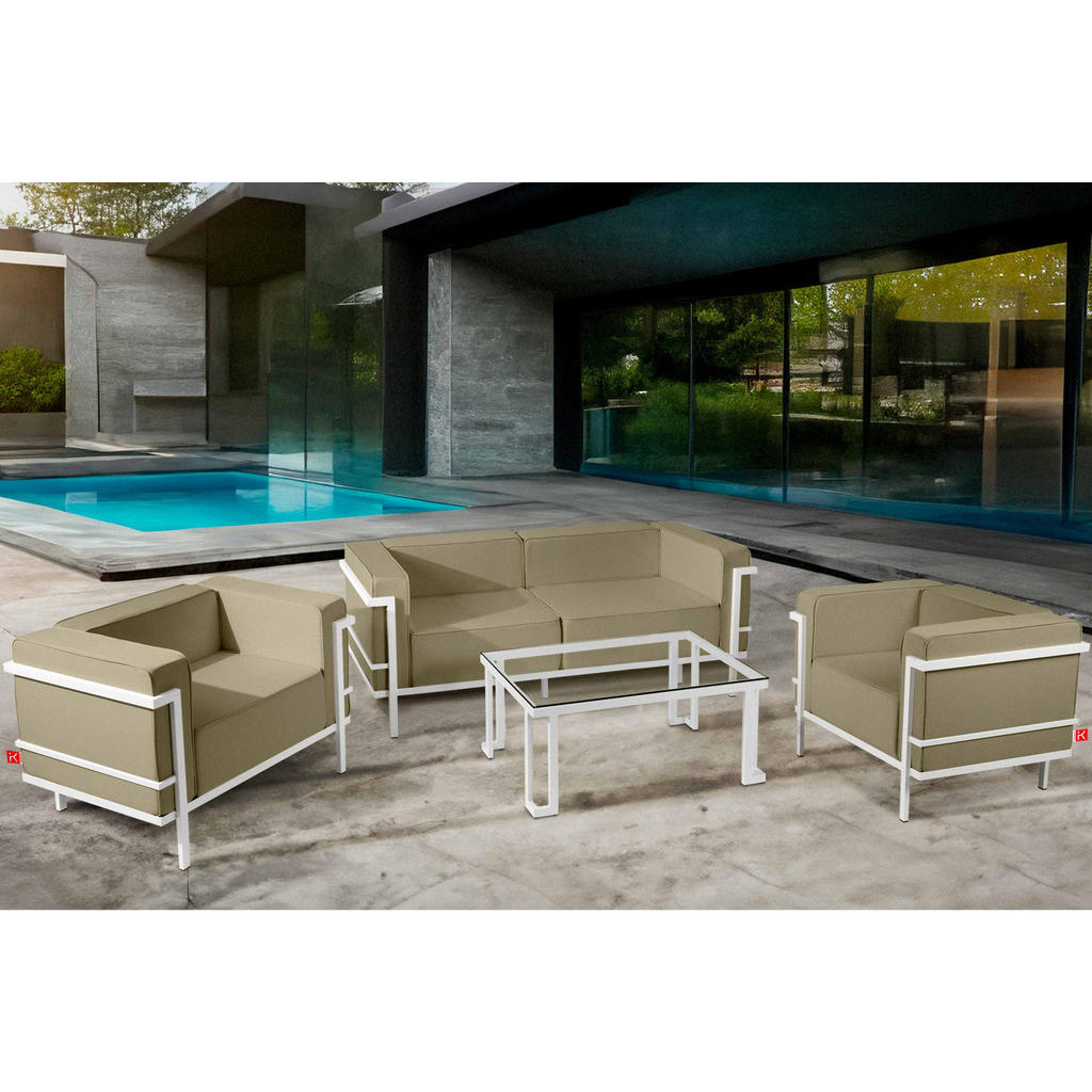 Thumbnail - Konsimo® Gartenlounge-Set, Weiß, Beige, Metall, Textil, 4, 4-Sitzer, Füllung: Schaumstoff, rechteckig, Hergestellt in Eu...