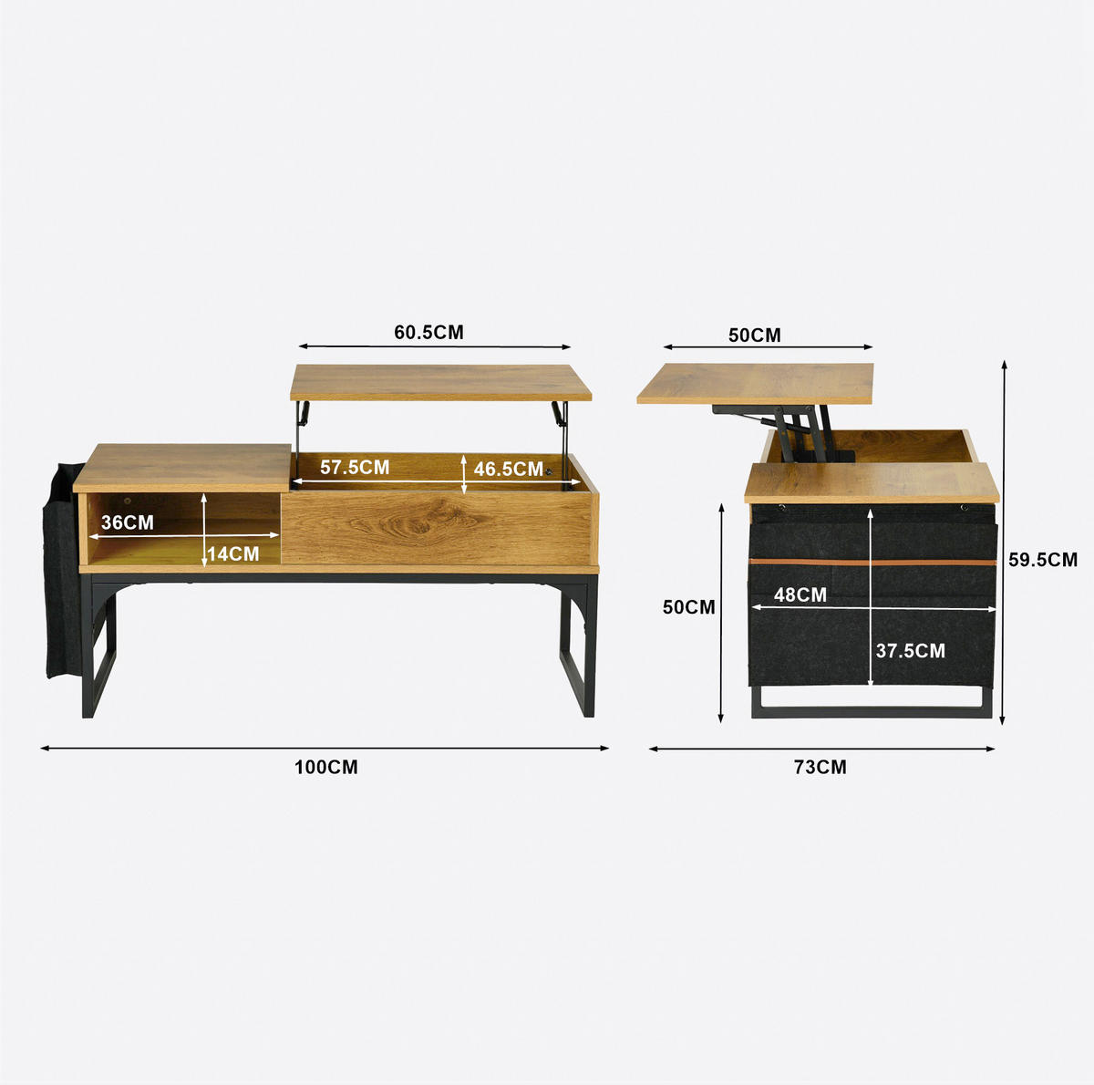 COUCHTISCH MDF in Eichenoptik - Eichefarben, Holzwerkstoff (100/48/50cm) - Meubles Cosy