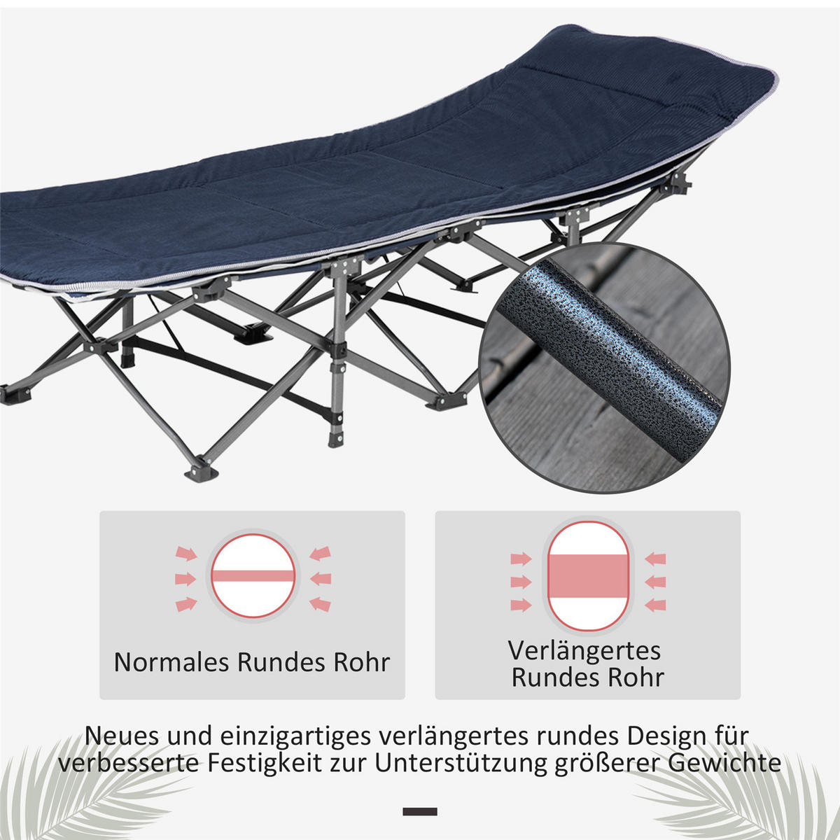LIEGESTUHL Campingbett klappbar 150 kg Dunkelblau 188/64,5/53 cm - Dunkelblau, Metall (64.5/188cm) - Kaket