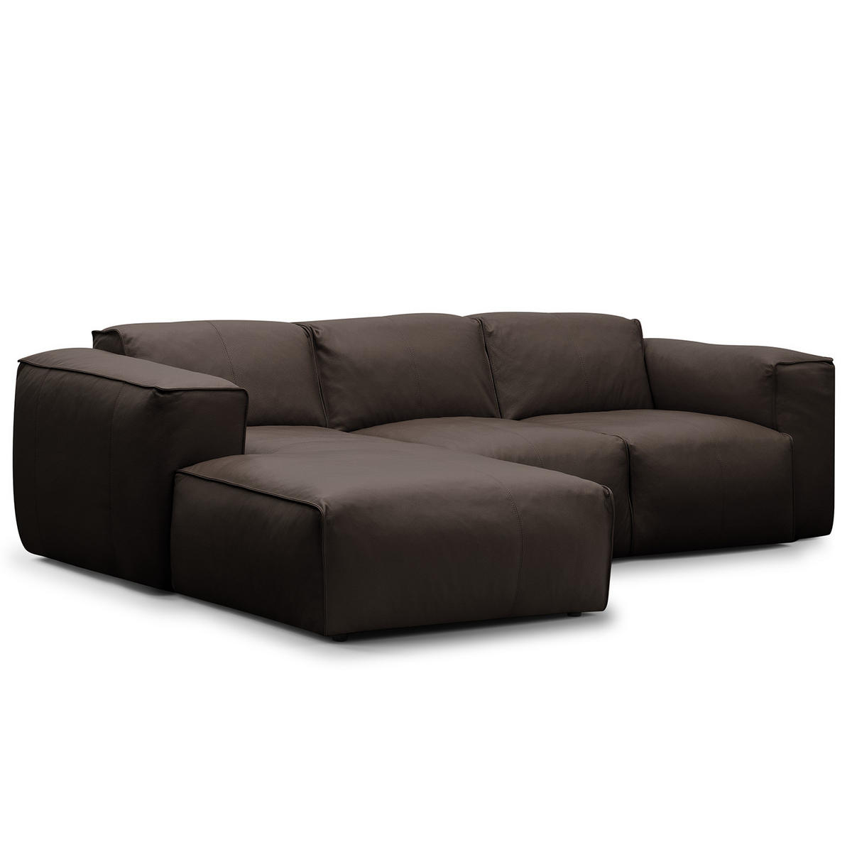 3-SITZER ECKSOFA mit Longchair - Dunkelbraun/Schwarz, Leder/Kunststoff (251/173cm) - home24