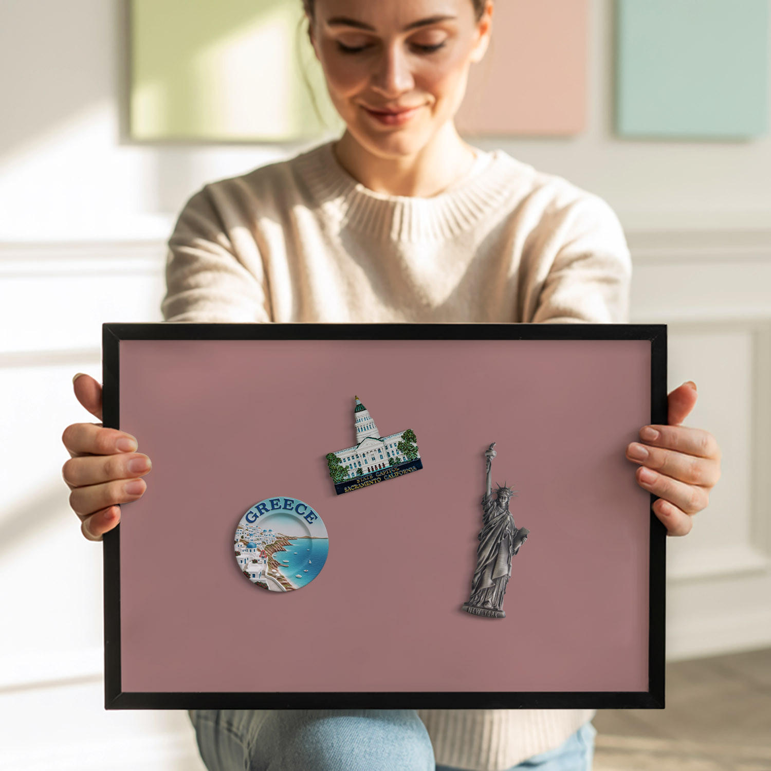 MAGNETTAFEL 50x50 cm Schwarzer Rahmen Pastellrosa - Pink, Metall (50/50/0.4cm) - TULUP