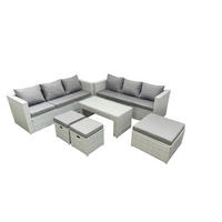 GARTENSOFA hohe Rückenlehne Polyrattan Hellgrau-Mix 9-Sitzer - Hellgrau/Grau, Glas/Kunststoff - Fimous