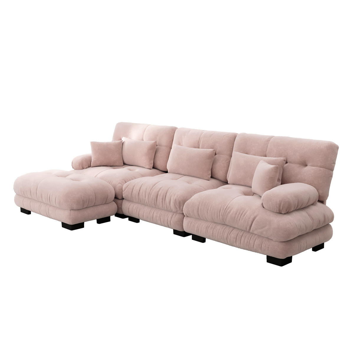 MODULARES Ecksofa mit beweglichen Ottomane, tiefem Sitz und runden Armlehnen, Pink - Pink, Textil (313/145cm) - Redom
