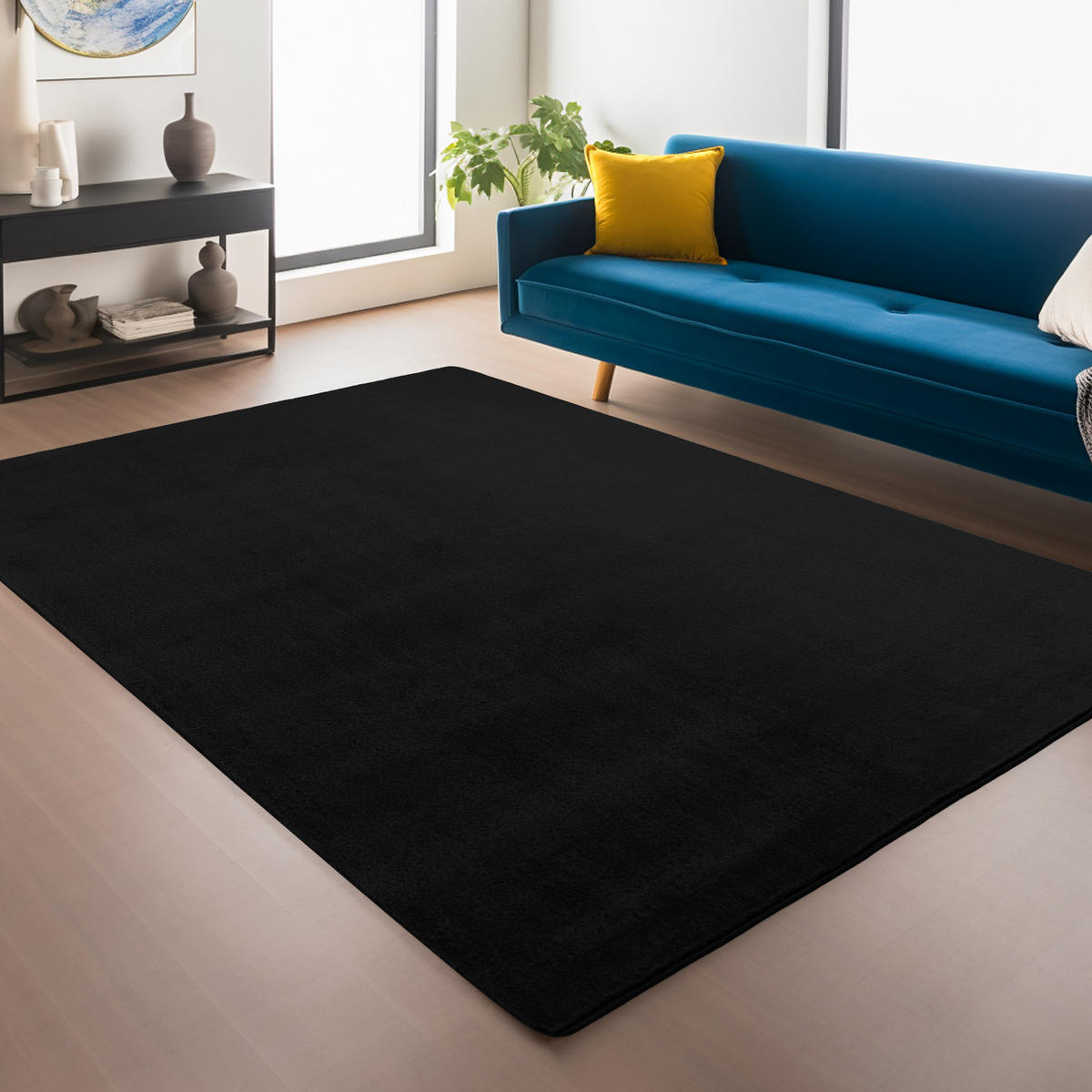 TEPPICH Kurzflor Unifarben Polyester Antirutsch Wohnzimmer Schwarz Rechteckig 160x220 - Schwarz, Textil (160/220cm) - KADIMA DESIGN
