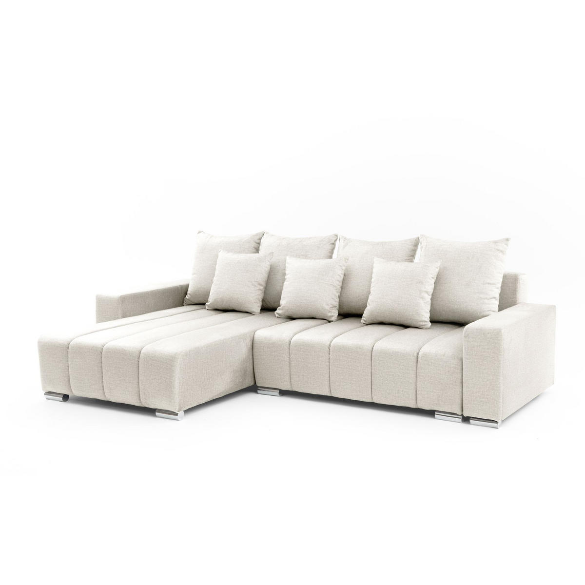 ECKSOFA Piano L Links mit Schlaffunktion 137x234 Velours Creme - Silberfarben/Creme, Holz/Textil (278/178cm) - Muffo