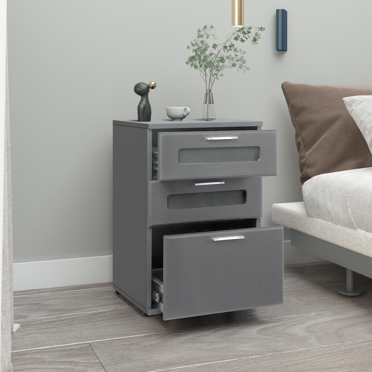 NACHTTISCH rechteckig Grau 40/60/38 cm - Grau, Holzwerkstoff (38/48/40cm) - ML-DESIGN