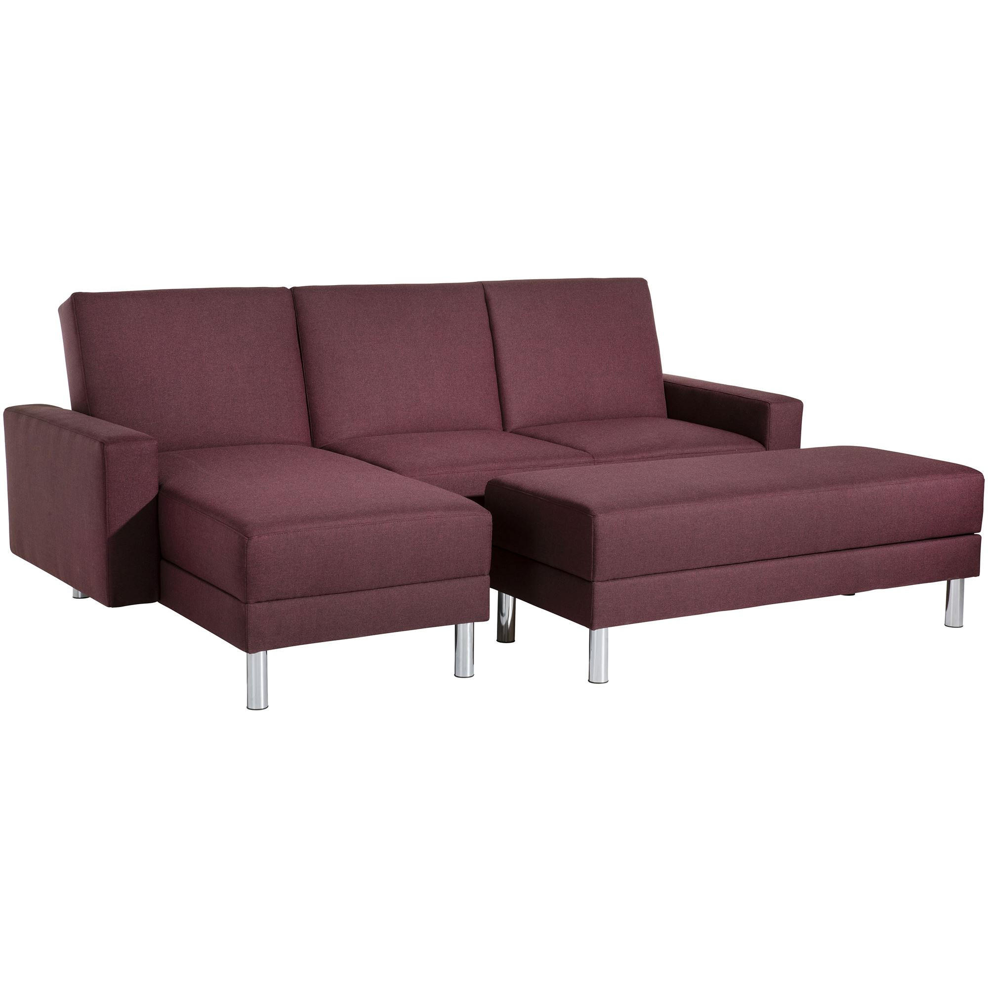 FUNKTIONSSOFA mit Hocker Katryna Flachgewebe burgund - Bordeaux, Kunststoff (144/92/230cm) - 58aufmkessel