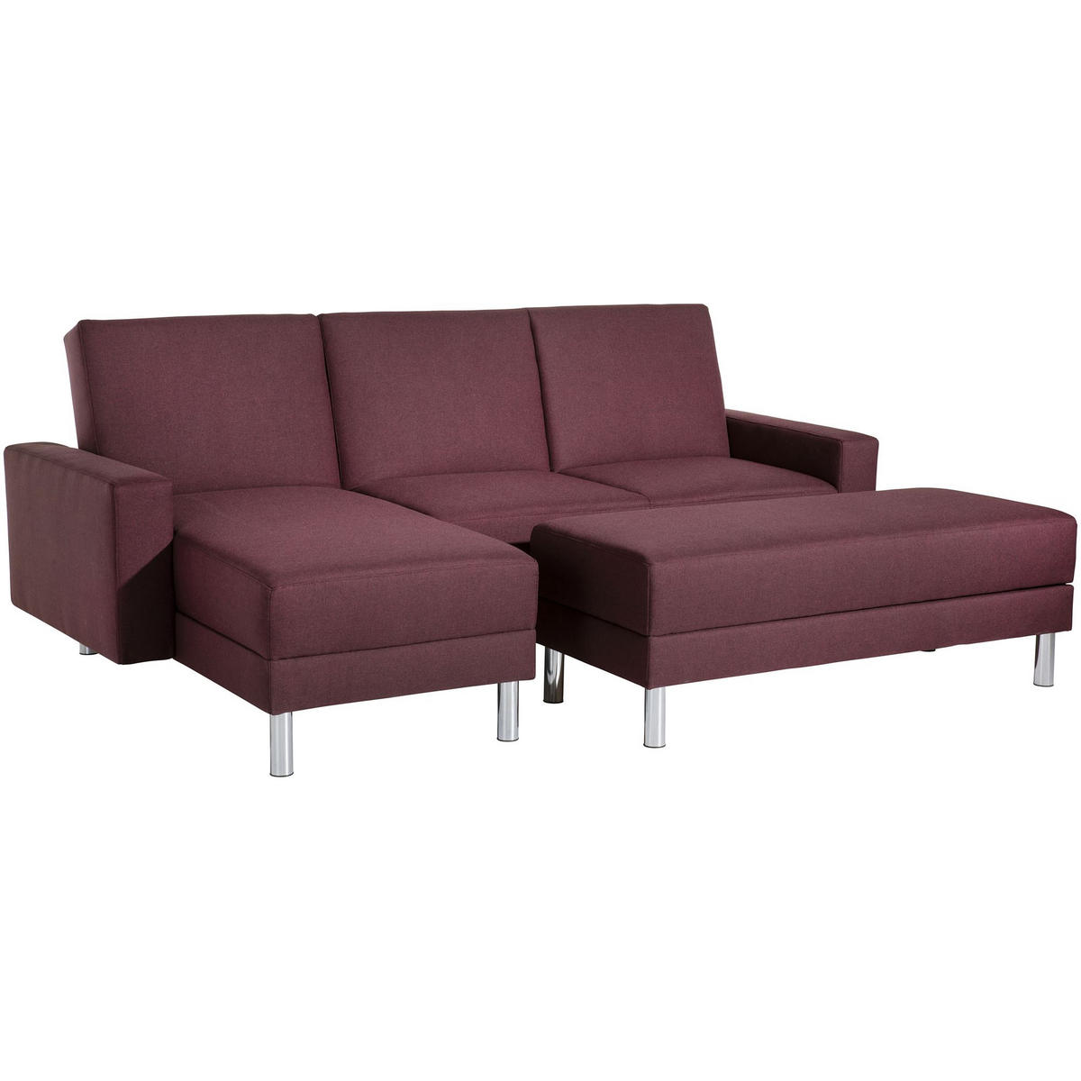 FUNKTIONSSOFA mit Hocker Katryna Flachgewebe burgund - Bordeaux, Kunststoff (144/92/230cm) - 58aufmkessel