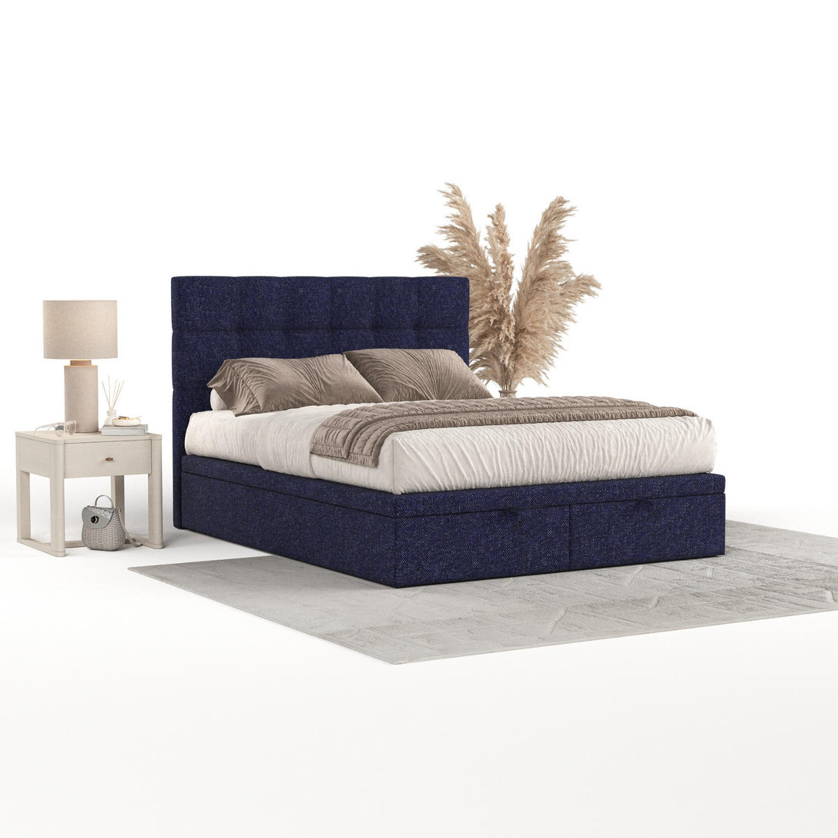 POLSTERBETT Guam mit Stauraum 160/200 cm Marineblau im Alta Stoff - Schwarz/Dunkelblau, Holz/Holzwerkstoff (160/200cm) - AltaBeds