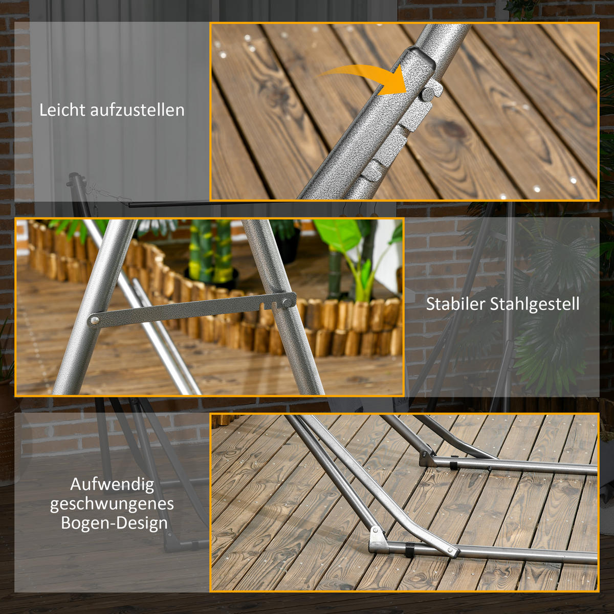 HÄNGEMATTENSTÄNDER DE-07019 2-in-1, auch als Wäscheständer nutzbar Schwarz - Silberfarben/Schwarz, Metall (92/290/88cm) - ComfortXL
