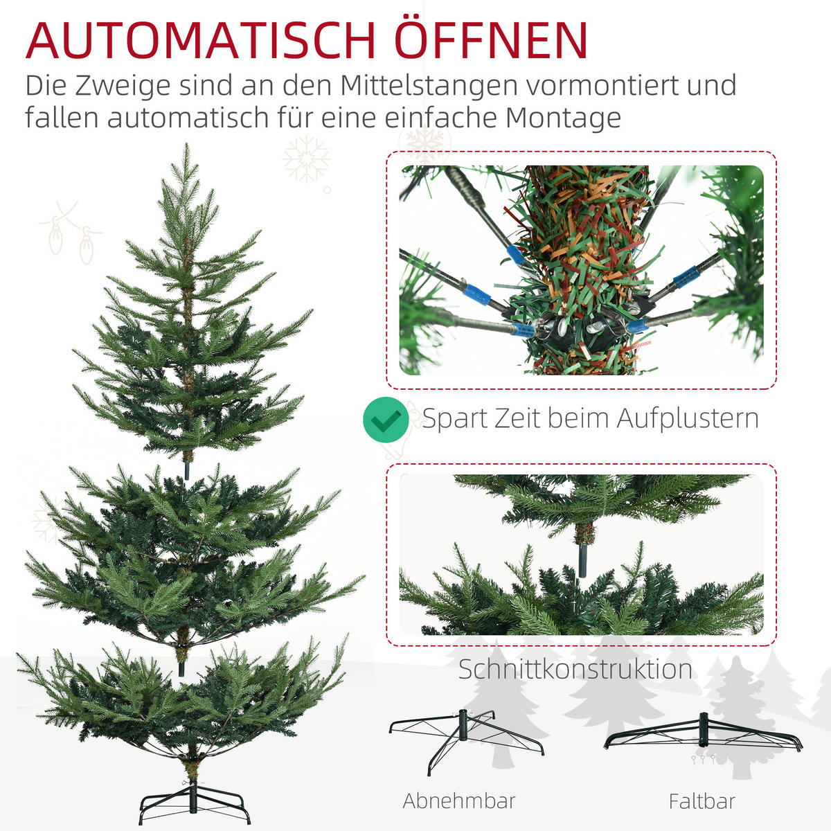 KÜNSTLICHER-WEIHNACHTSBAUM 180 cm Kieferbaum künstlich mit 795 Spitzen drinnen - Grün, Kunststoff (180cm) - HOMCOM