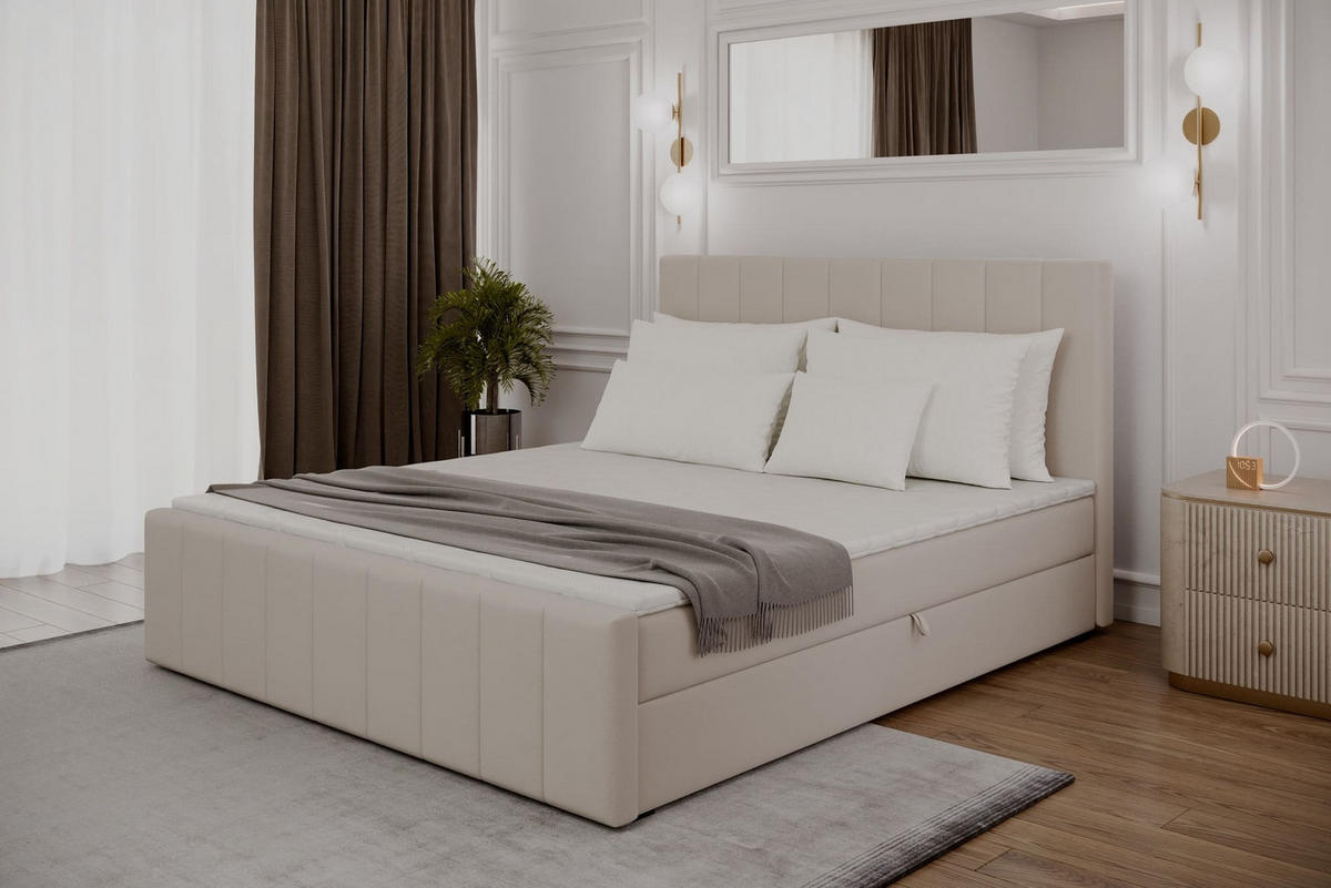 KONTINENTALBETT - Boxspringbett 01 bis 180x200 - Trinity 2 - Beige - Beige/Kieferfarben, Holzwerkstoff/Textil (180/200cm) - Möblo