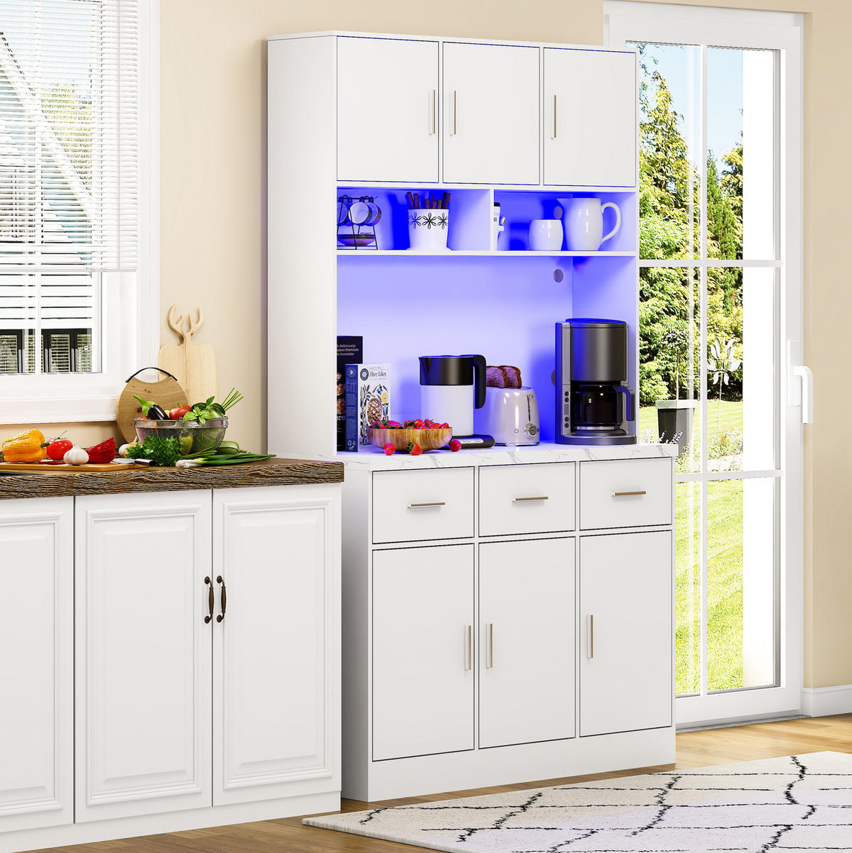 BUFFET 100/40/180 cm aus MDF mit LED-Beleuchtung und Steckdosenleiste Weiß - Weiß, Holzwerkstoff (100/180/40cm) - Modenvie