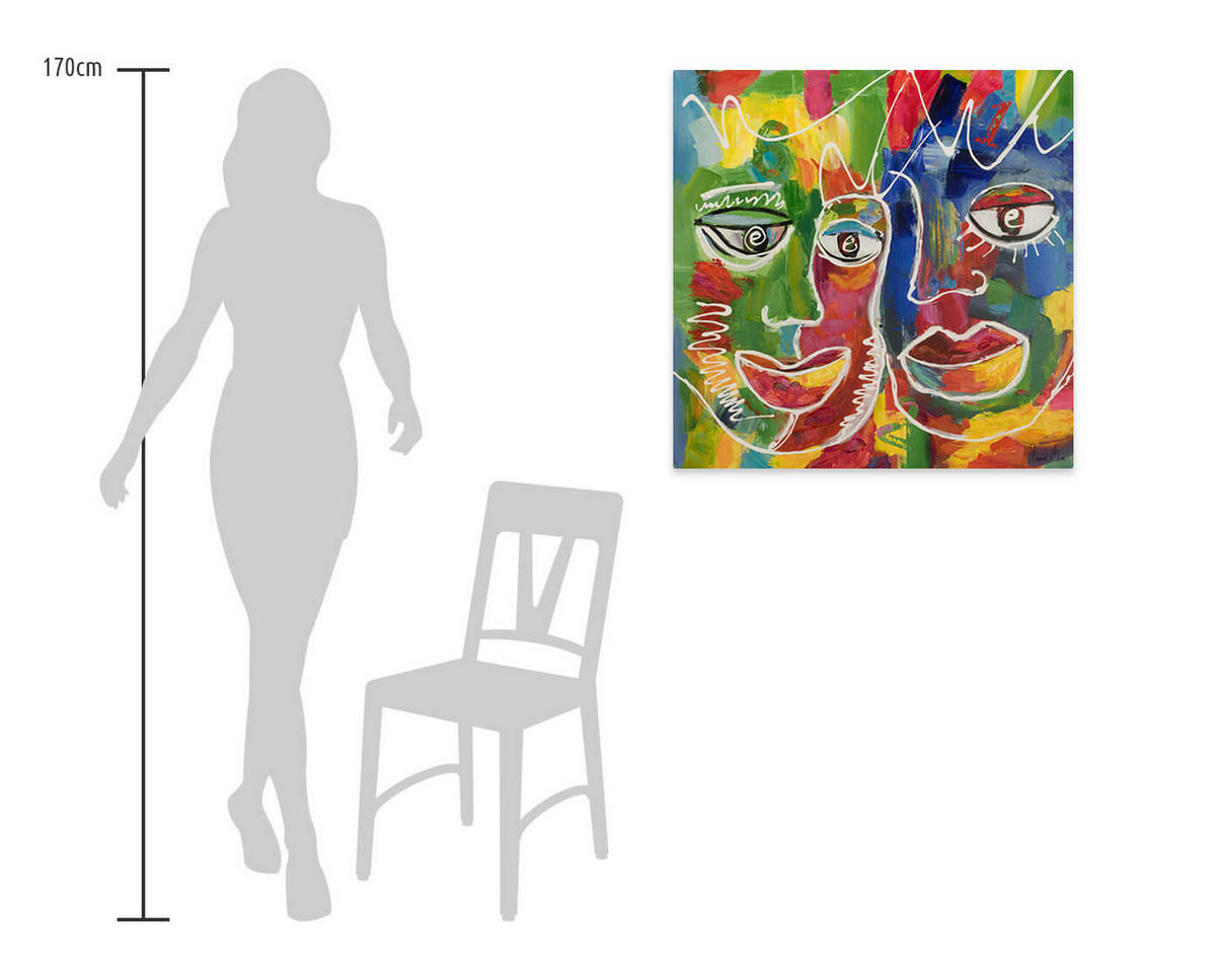 RUČNE MAĽOVANÝ AKRYLOVÝ OBRAZ 80/80 cm, viacfarebný, figurálny motív - viacfarebná, drevo/textil (80/80cm) - KUNSTLOFT
