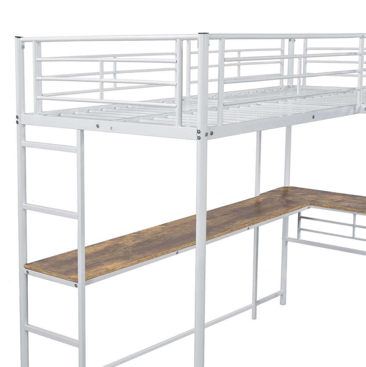 HOCHBETT 90/200 cm in Weiß mit Schreibtisch und Doppeltreppe - Weiß, Metall (140/200cm) - Flora Grace