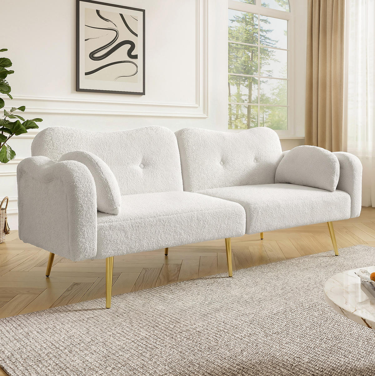 SOFABETT Zweisitzer Wollmischgewebe mit 3-fach verstellbarer Rückenlehne Weiß 175/79/82 cm - Weiß, Textil (79/82/175cm) - Redom