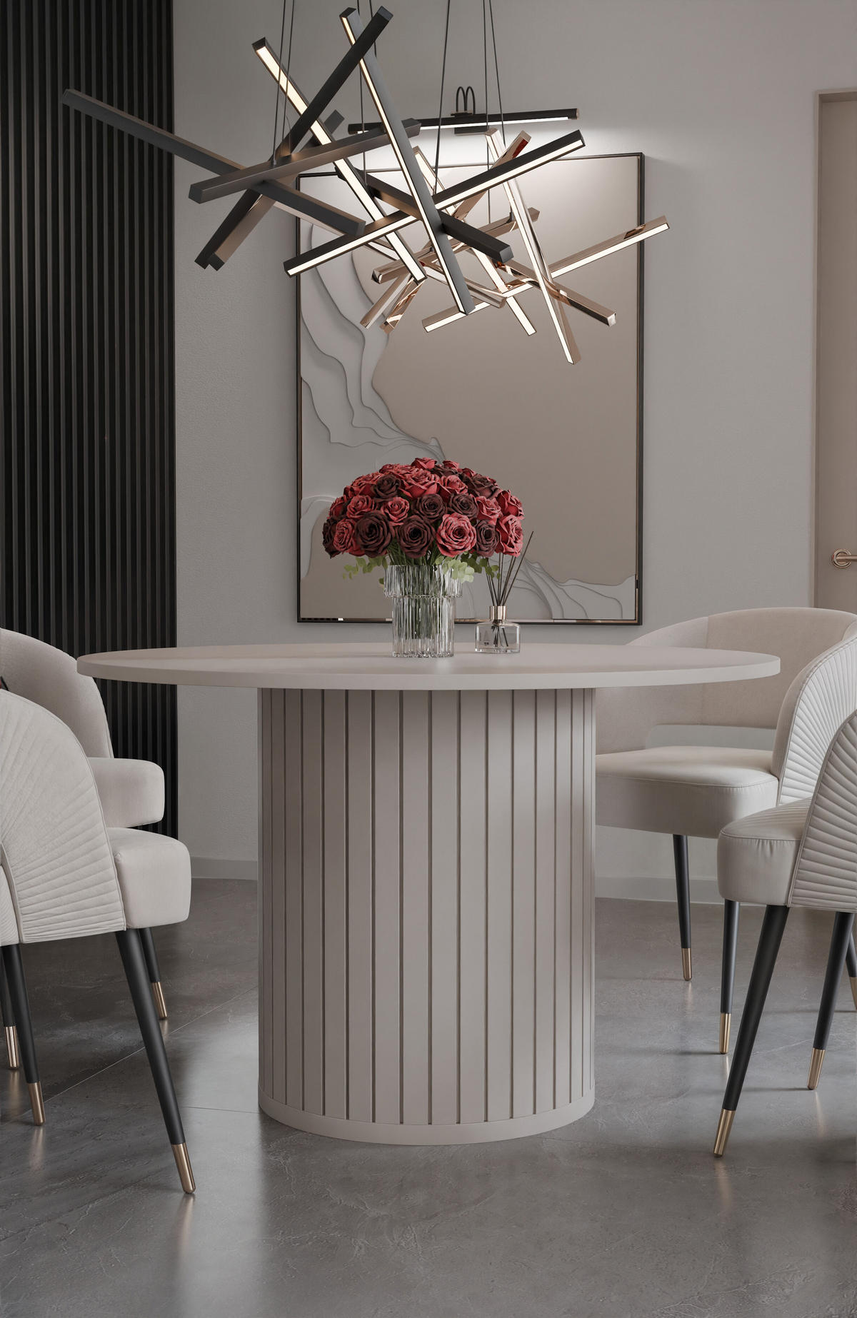ESSTISCH rund mit geriffeltem Sockel, Cashmere - Creme, Holzwerkstoff (120/120/75cm) - Idohome