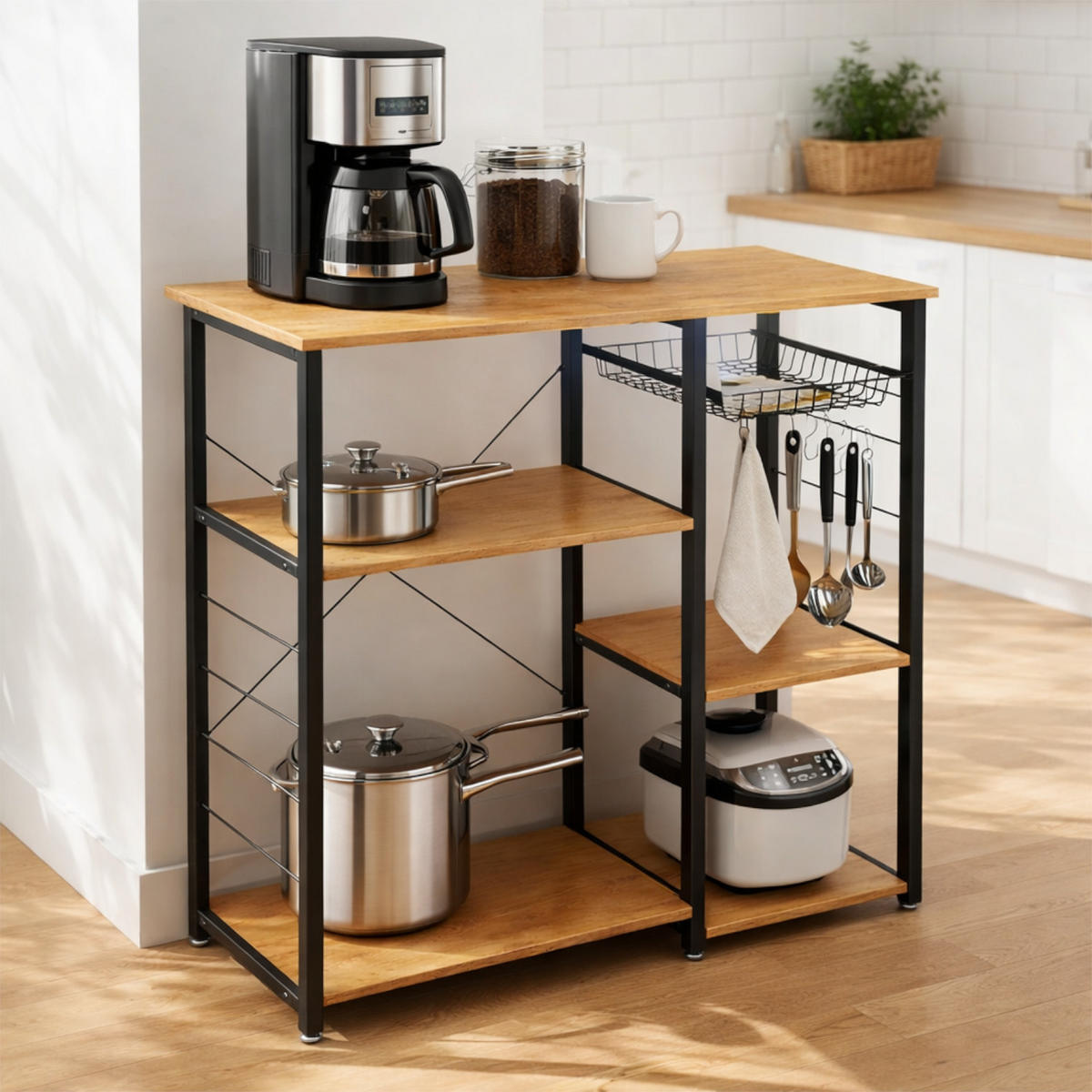 KÜCHENREGAL Holzoptik Metall Eichefarben Schwarz Küchenorganizer 84x90x40 cm - Eichefarben/Schwarz, Holzwerkstoff/Metall (90/84/40cm) - Begryf
