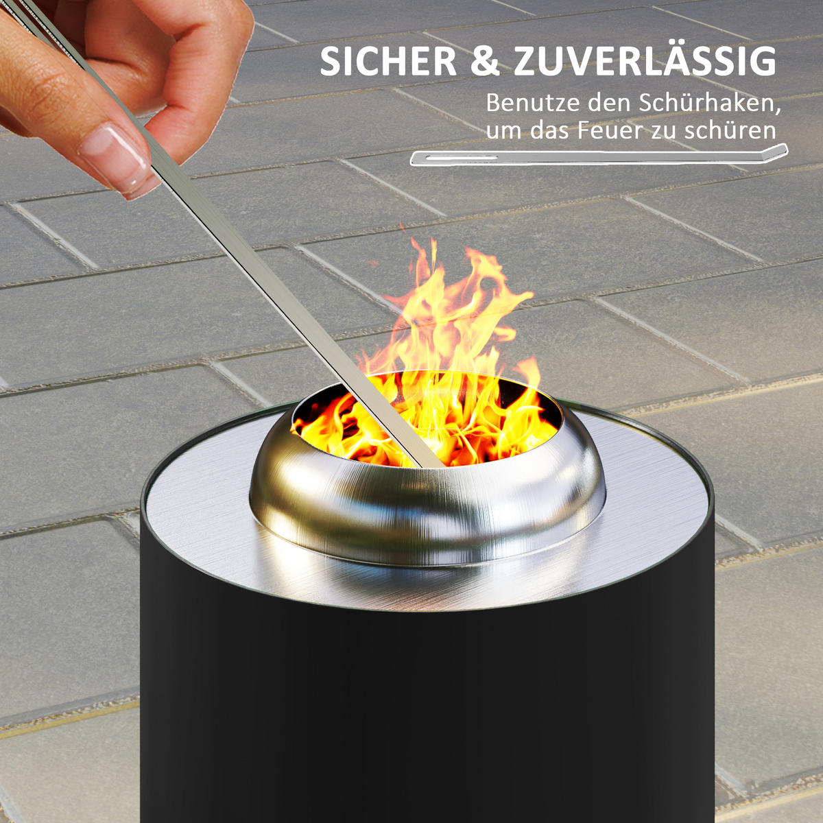 FEUERSCHALE Edelstahl Schwarz - Schwarz, Metall (16/25/16cm) - Outsunny