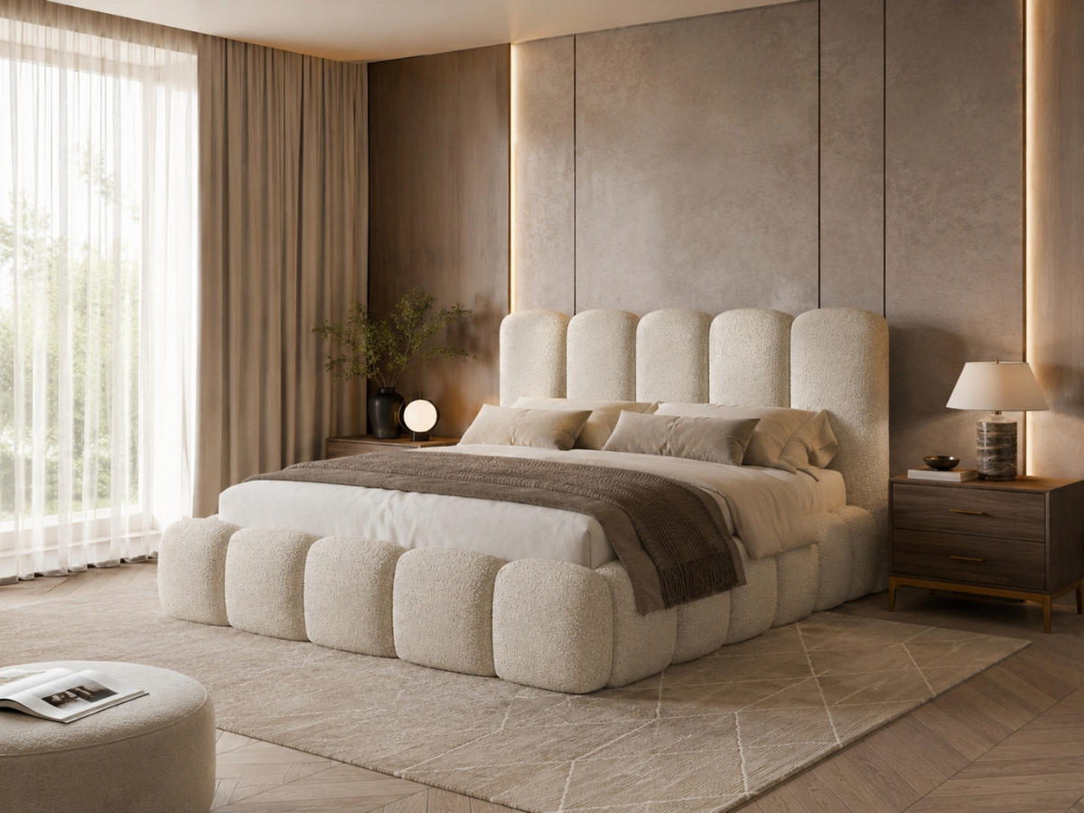 POLSTERBETT TEDDY 120x200 cm in Beige mit Metalllattenrost, Bettkasten, gepolstertes Kopfteil Bouclé-Stoff - Beige, Holz/Textil (120/200cm) - EMLAR Home