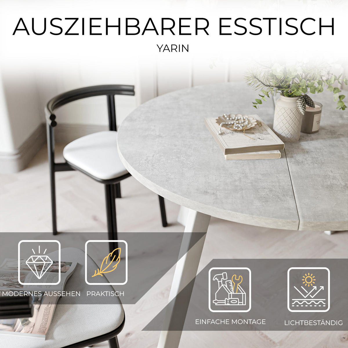TISCH Weiße Beine, MDF Tischplatte, Bellato Grau - Weiß/Grau, Holzwerkstoff (100/100/76cm) - Idohome