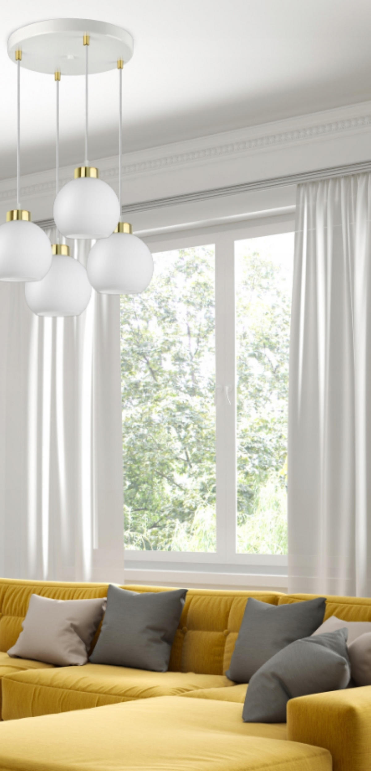 PENDELLEUCHTE GOLDGLAS - Goldfarben/Weiß, Glas/Metall (40/40/80cm) - kiki design