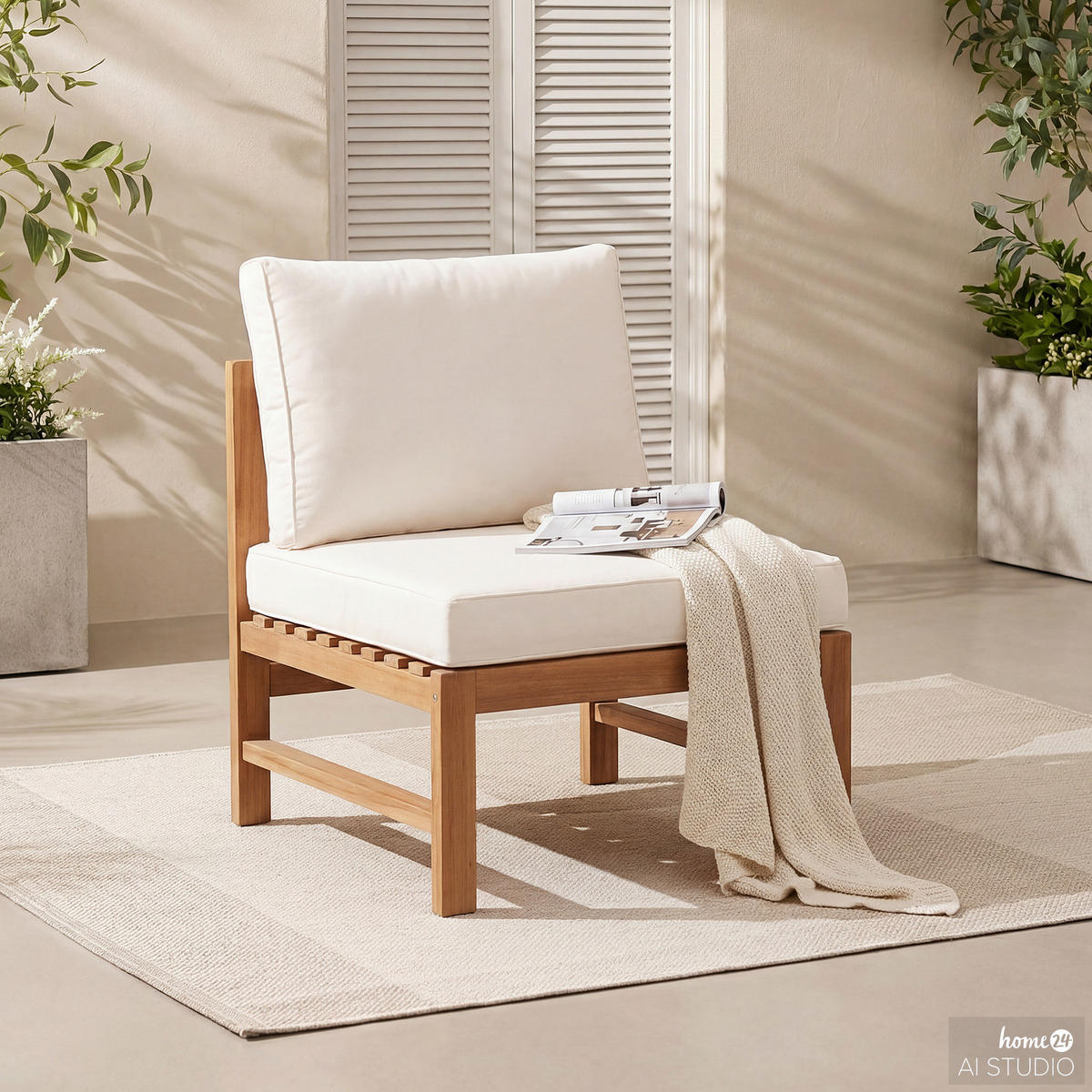 LOUNGESESSEL OHNE ARMLEHNEN - Akazie massiv / Polyester - Braun / Beige - Beige/Braun, Holz/Textil (60/76/66cm) - home24