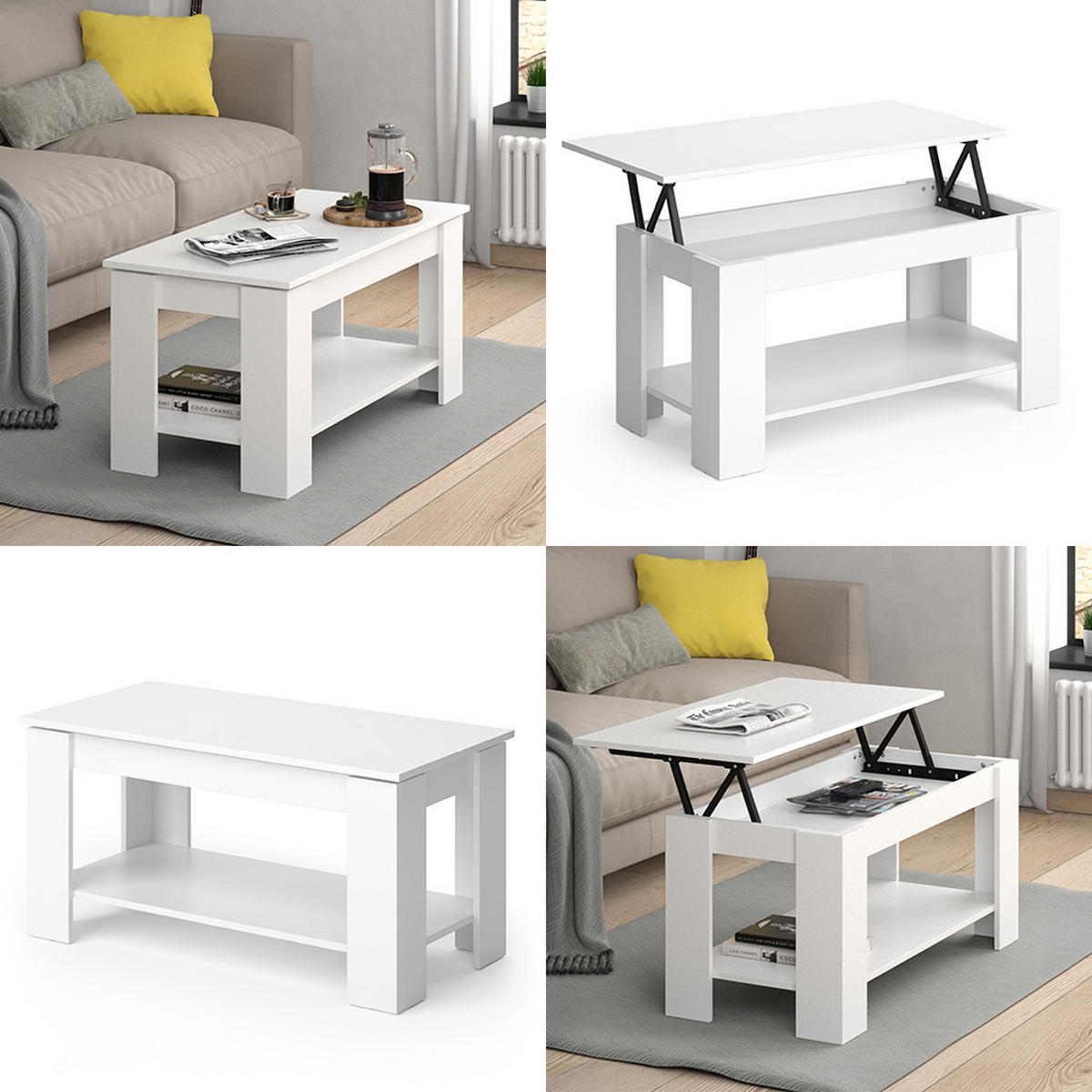 COUCHTISCH Lorenz Weiß 100 x 50 cm mit Liftfunktion - Weiß, Holzwerkstoff (50/100/50cm) - Vicco