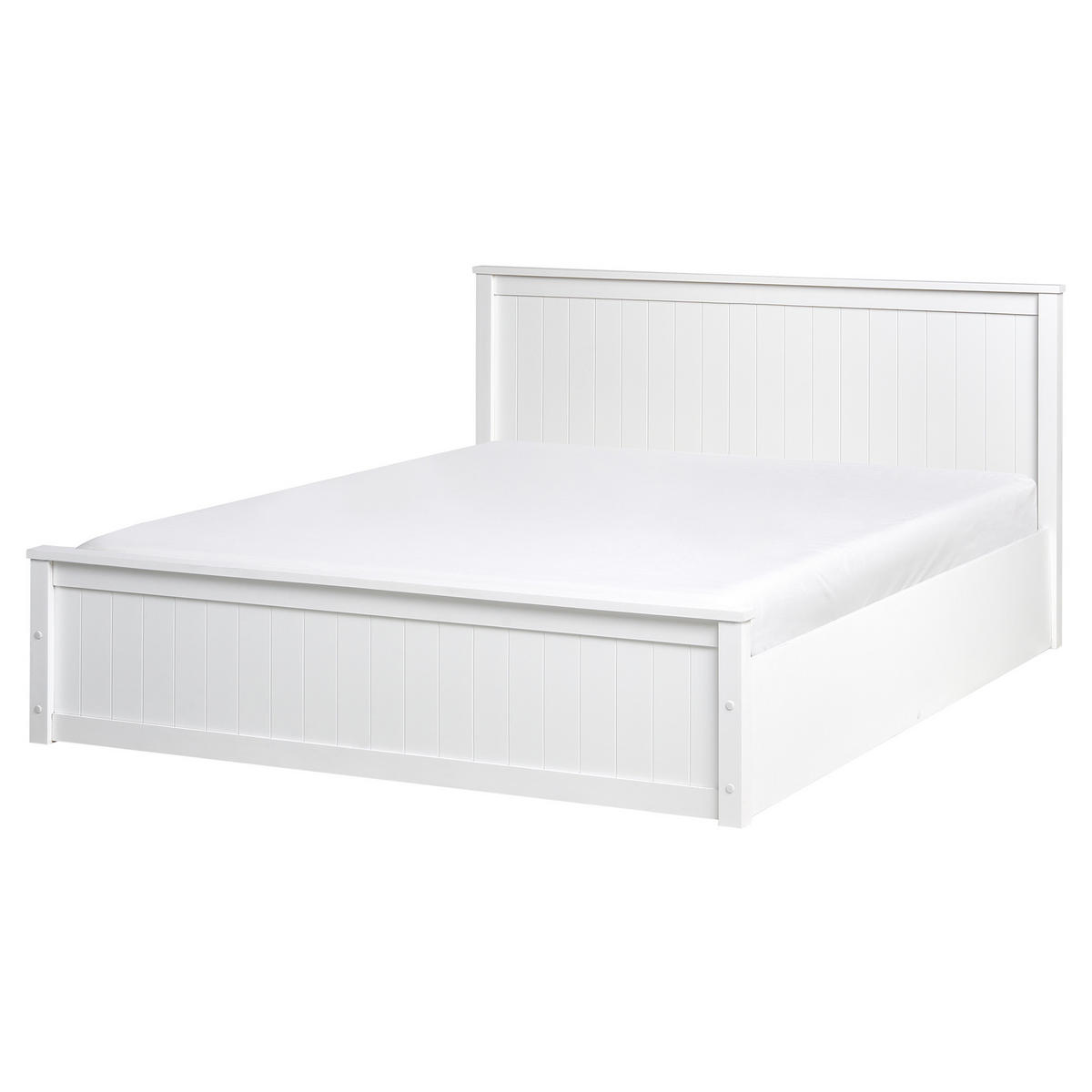 PAT cu spațiu de depozitare 160/200 lemn de pin alb Lambres - alb, lemn (160/200cm) - Beliani