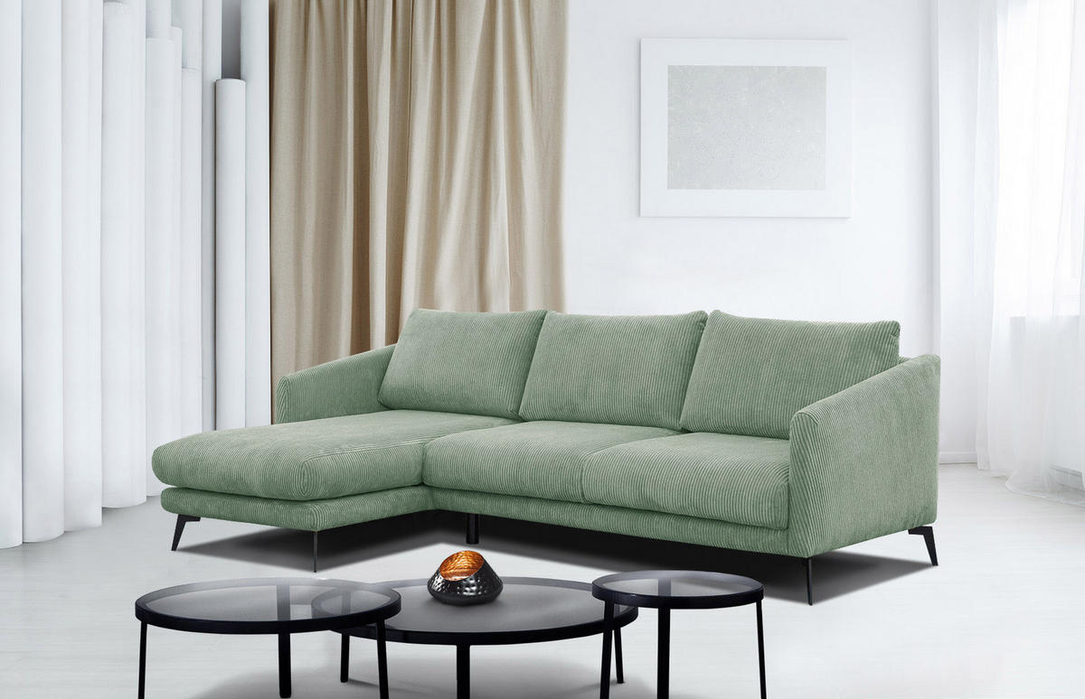 ECKSOFA VILT 4-Sitzer, mintgrün - Schwarz/Mintgrün, Holzwerkstoff/Textil (156/255cm) - Courtois Laville