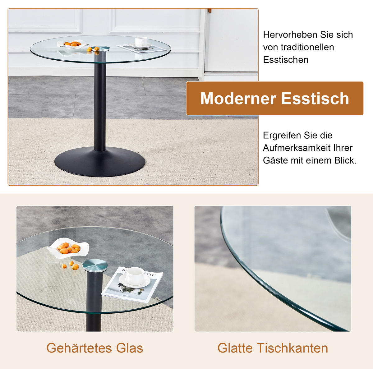 ESSZIMMER-SET 3-tlg. mit Glastisch 85 cm Schwarz/Dunkelgrau - Schwarz, Metall (85/76/85cm) - Meubliv