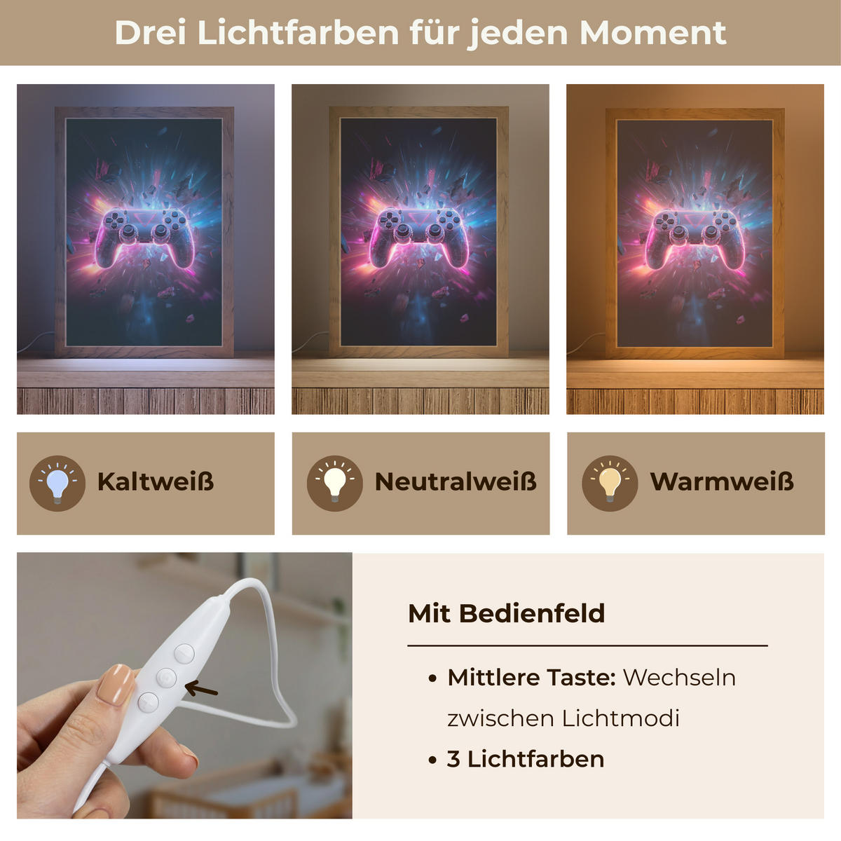 NACHTTISCHLAMPE Controller - Neon - Explosion - Abstrakt 20x30 cm - Violett, Holzwerkstoff (8/20/30cm)