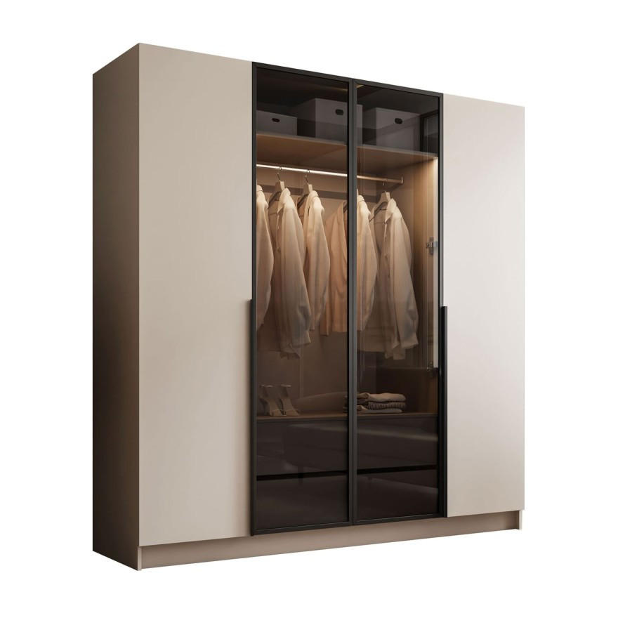 KLEIDERSCHRANK ATRIUM mit Glasfront - Kaschmir, Holzwerkstoff (200/210/57cm) - Lookway