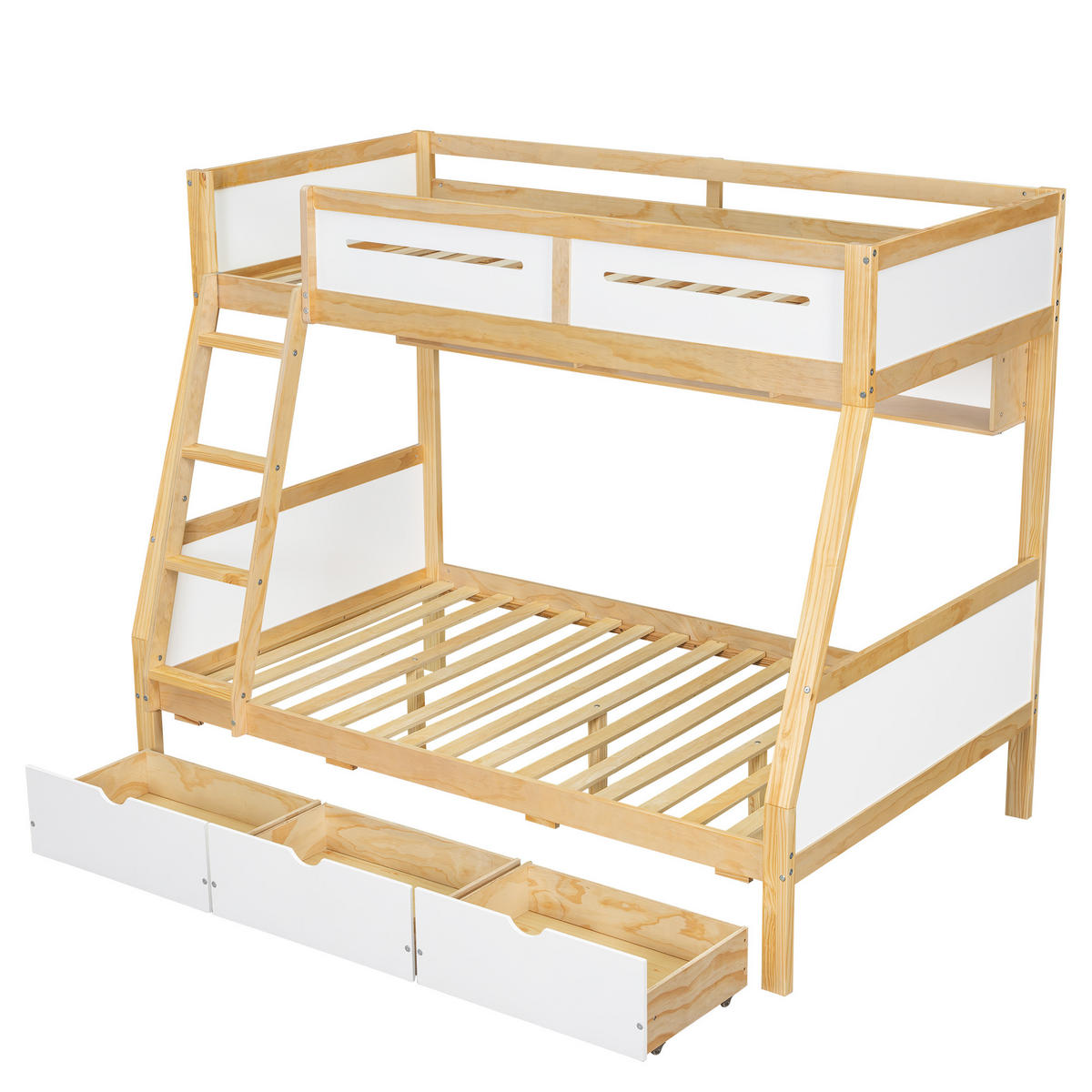 ETAGENBETT 90/200 & 120/200 cm mit Schubladen und Bücherregal in Weiß/Natur - Weiß, Holz - BEAOK