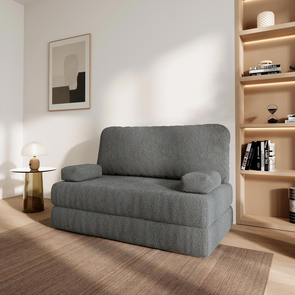 POHOVKA z pěny KESTE s funkcí spaní Buklé látka Šedá - šedá, textil (140/86/60cm) - MASSENO