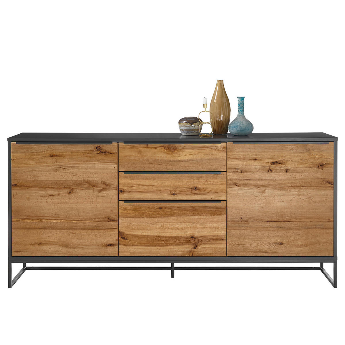 SIDEBOARD - Echtholzfurnier - Eiche / Anthrazit - Braun, Holzwerkstoff/Metall (184/85/40cm) - home24
