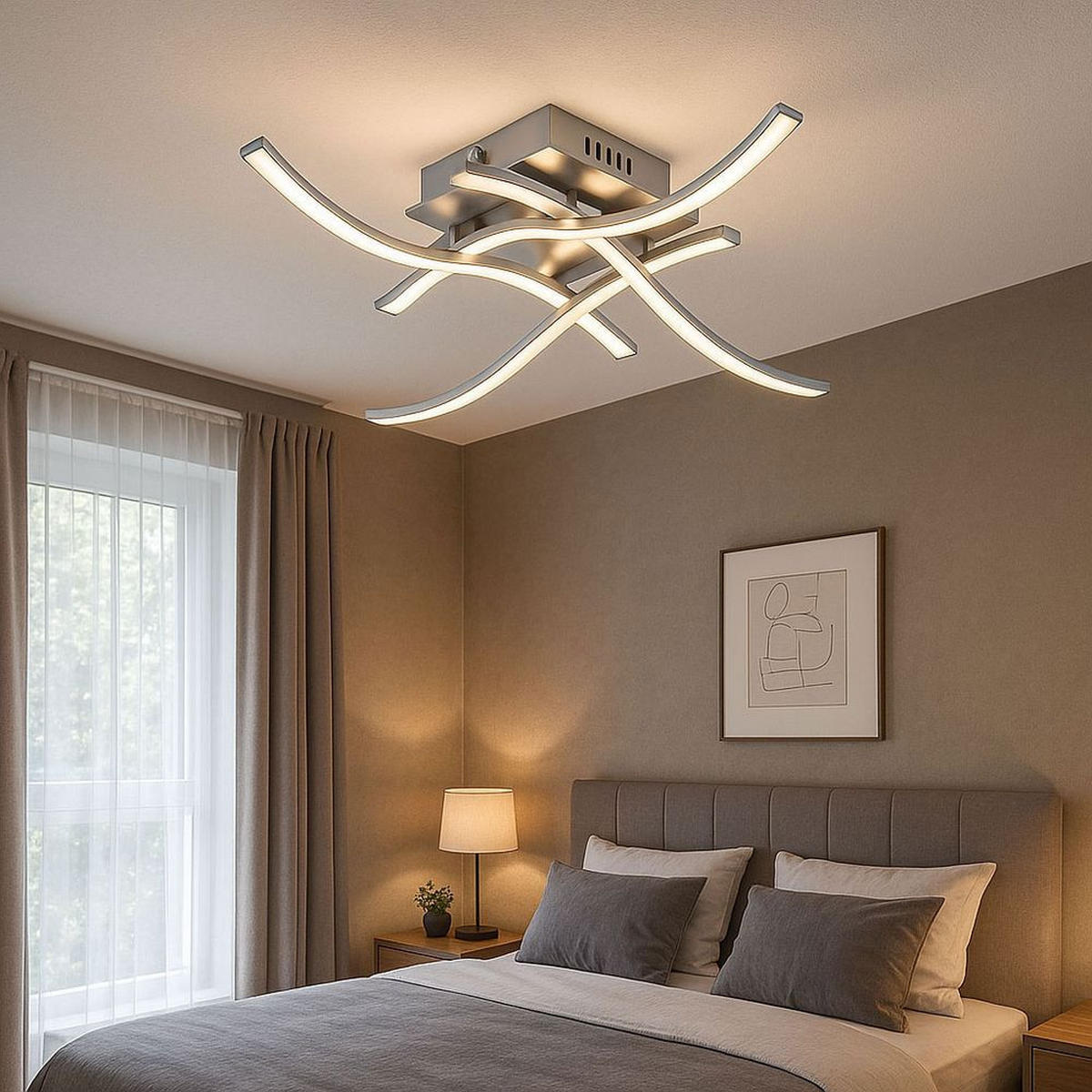 LED DECKENLEUCHTE Sinus Silber gebürstet - Silberfarben, Metall (48/48/10.5cm) - Esto